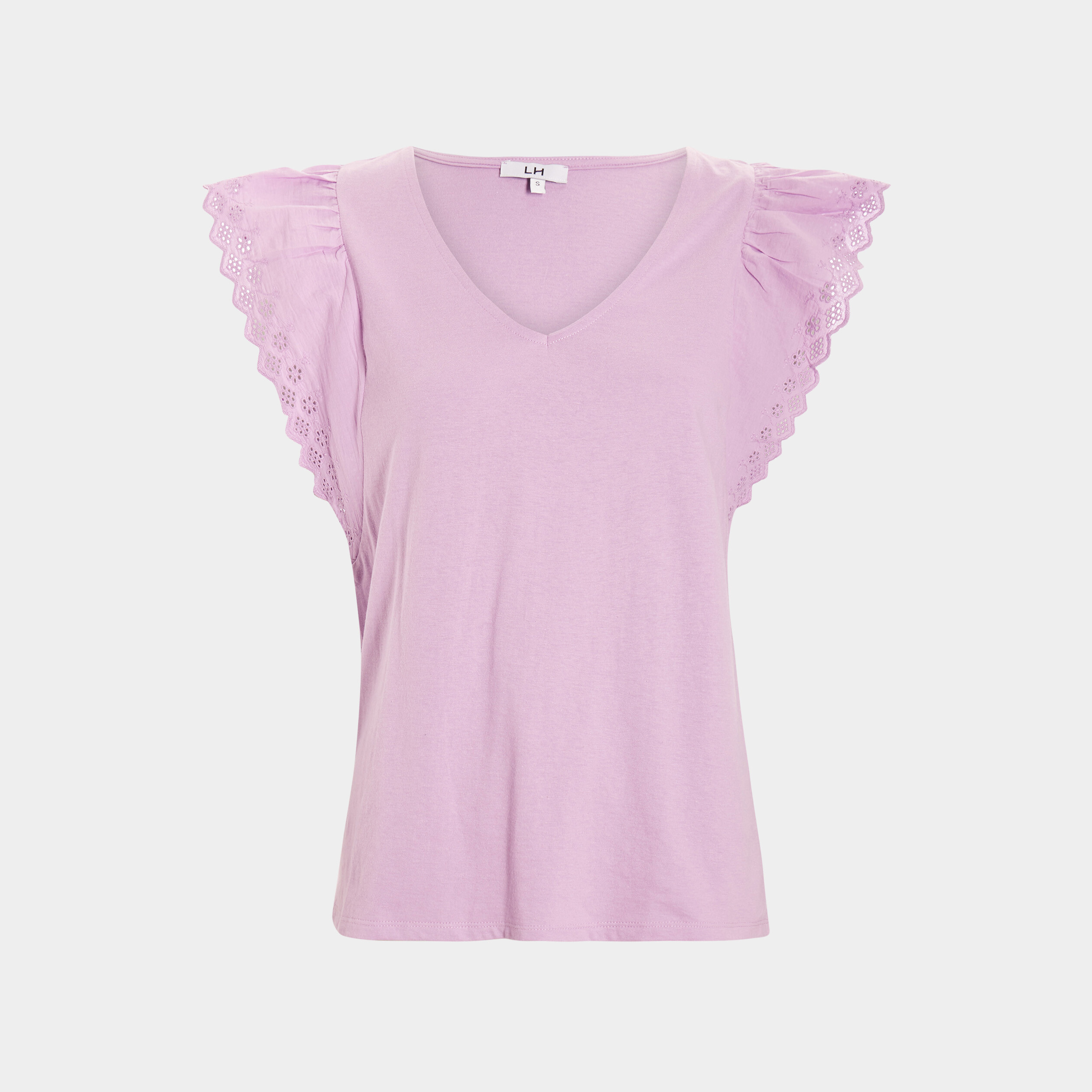 t shirt manches courtes volantees violet clair femme T-shirt manches courtes volantées violet clair femme