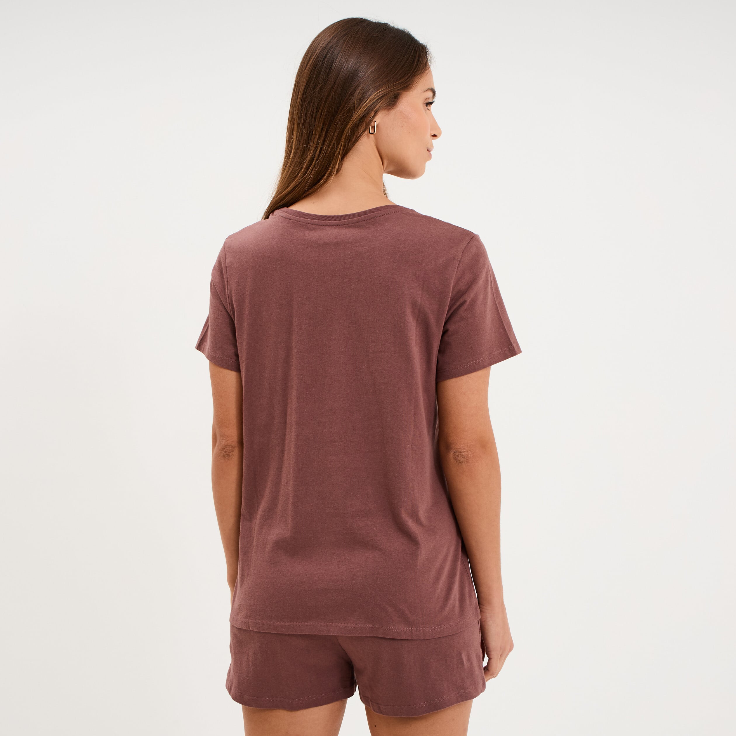 Ensemble pyjama short t-shirt coton marron chocolat femme