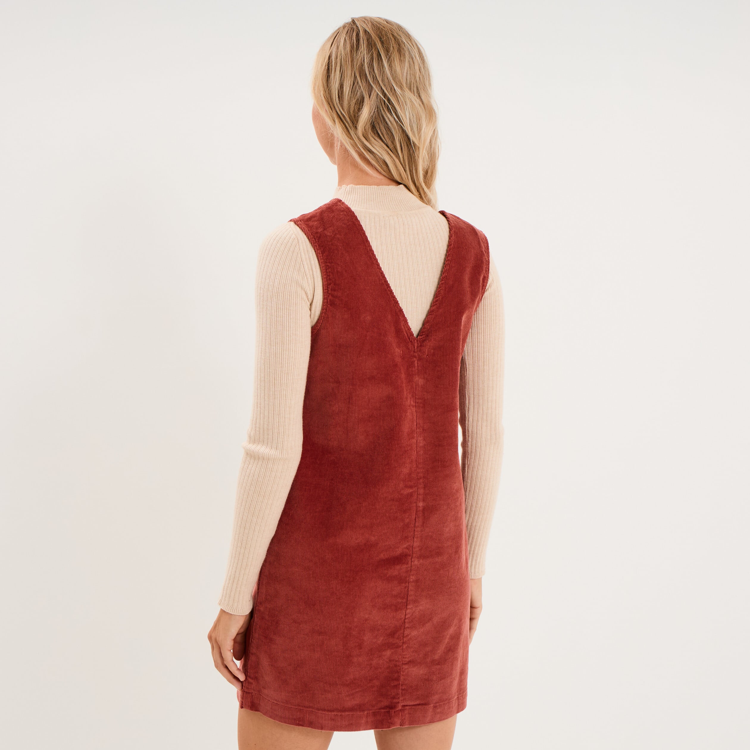 Robe chasuble courte effet velours rouge fonc&eacute; femme