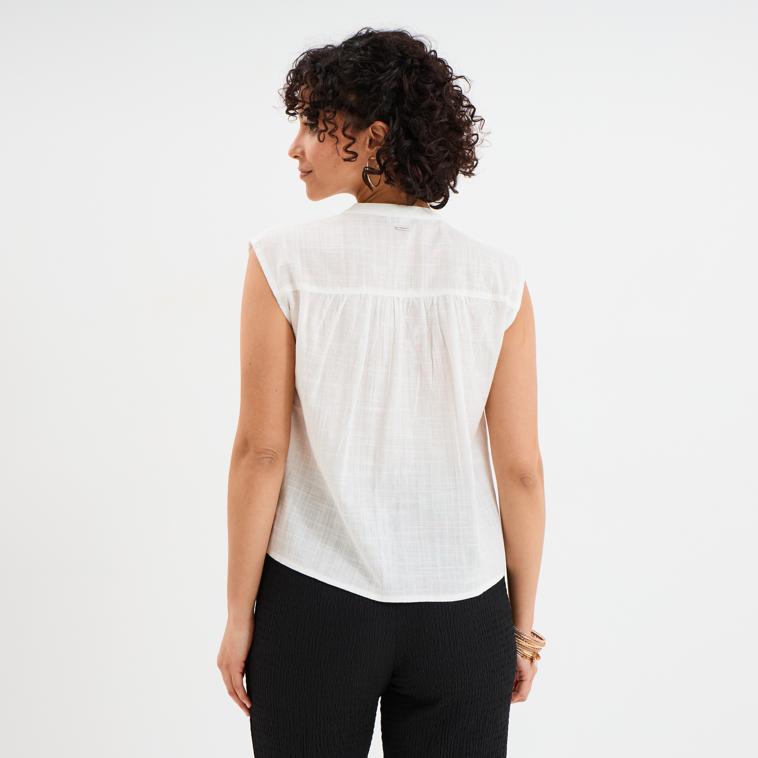 blouse col tunisien sans manches coton blanc femme Blouse col tunisien sans manches coton blanc femme