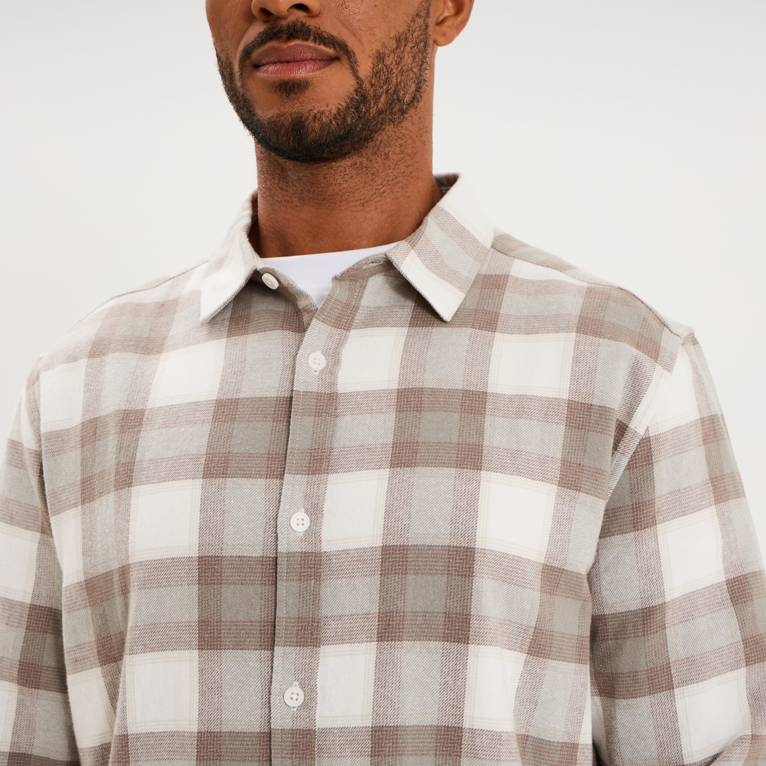 Chemise manches longues coton beige homme