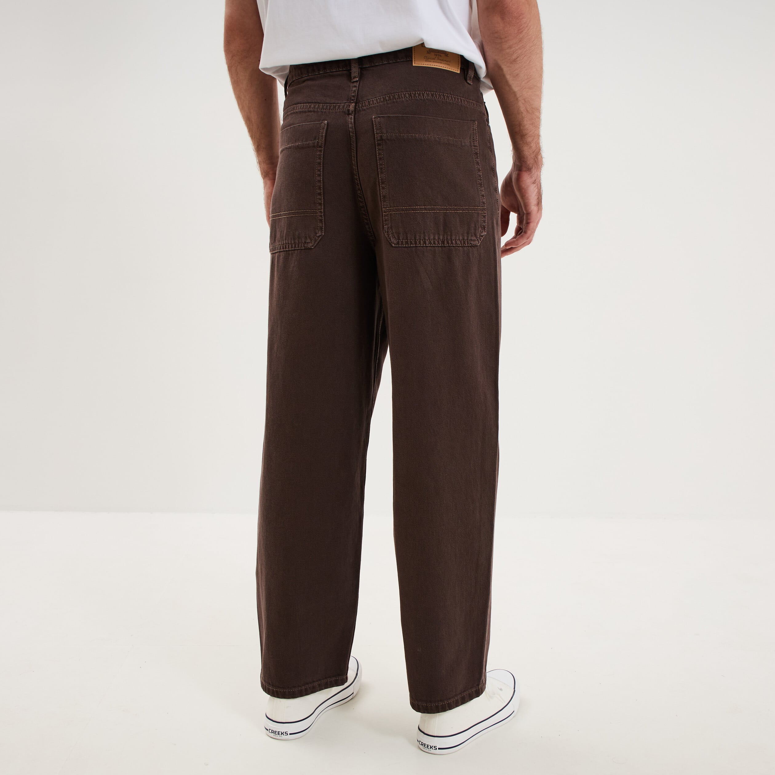 Jean large baggy 5 poches marron fonc&eacute; homme