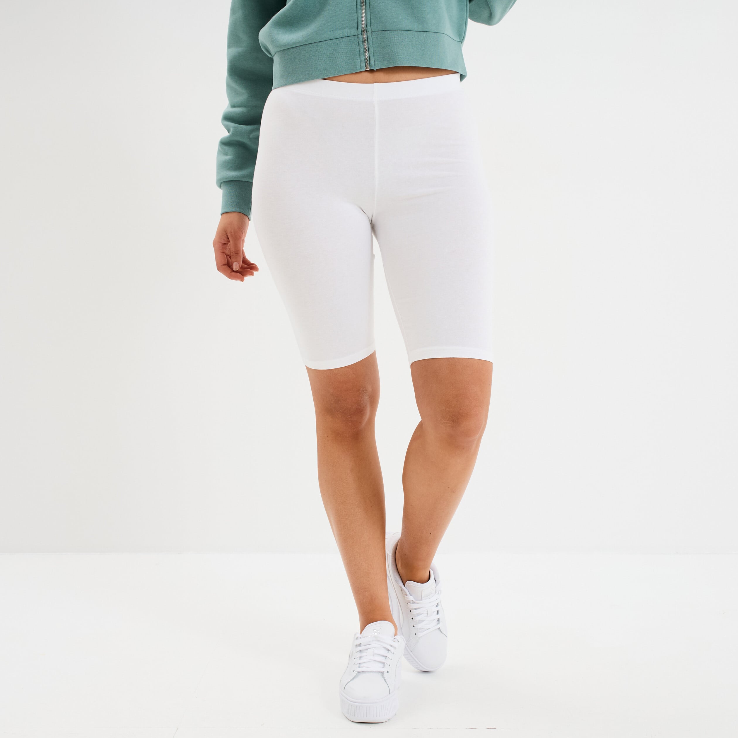 Short cycliste coton stretch blanc femme