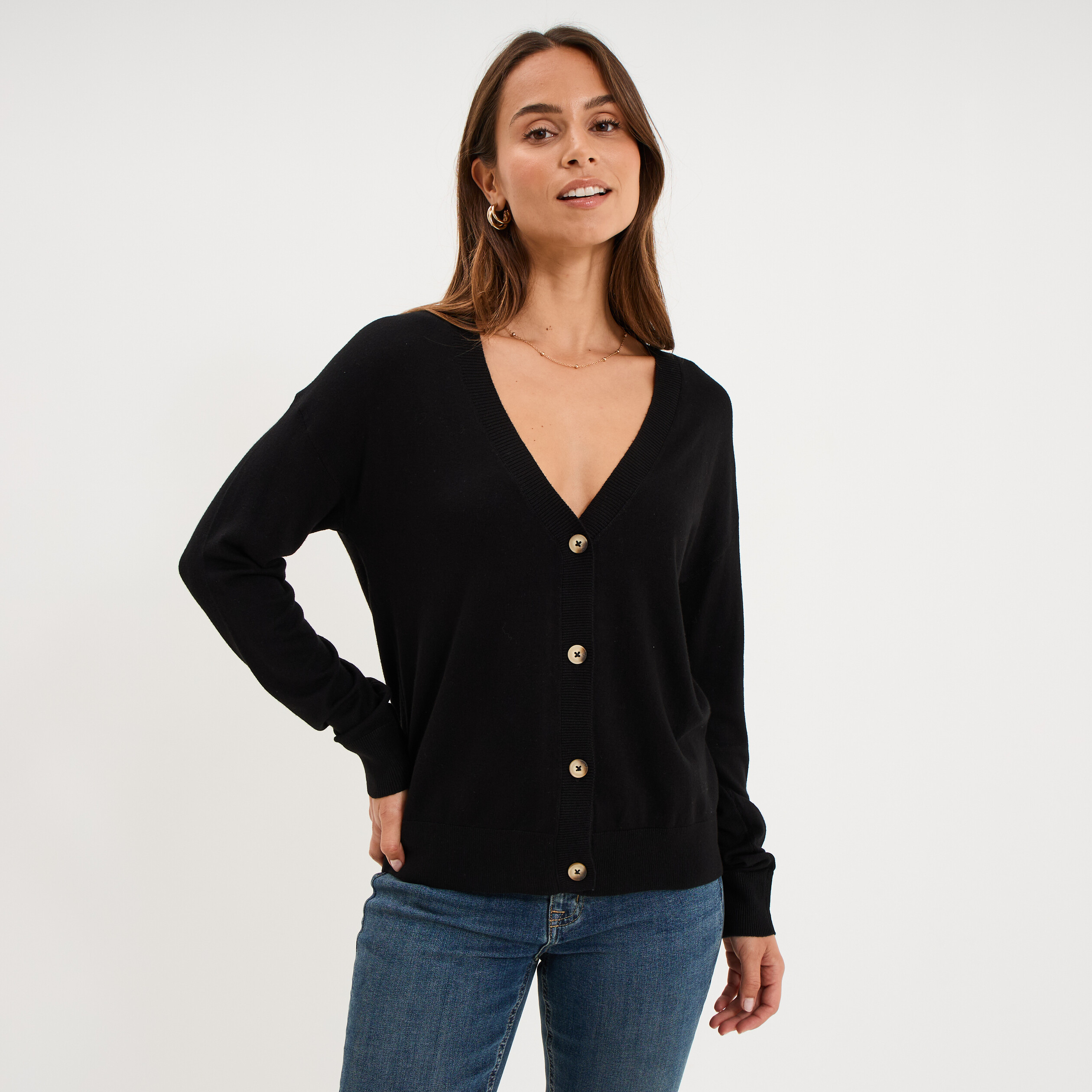 Haut Col V Boutonné Majestic Paris - Coton Noir - Taille 3 - Occasion état Neuf - Femme
