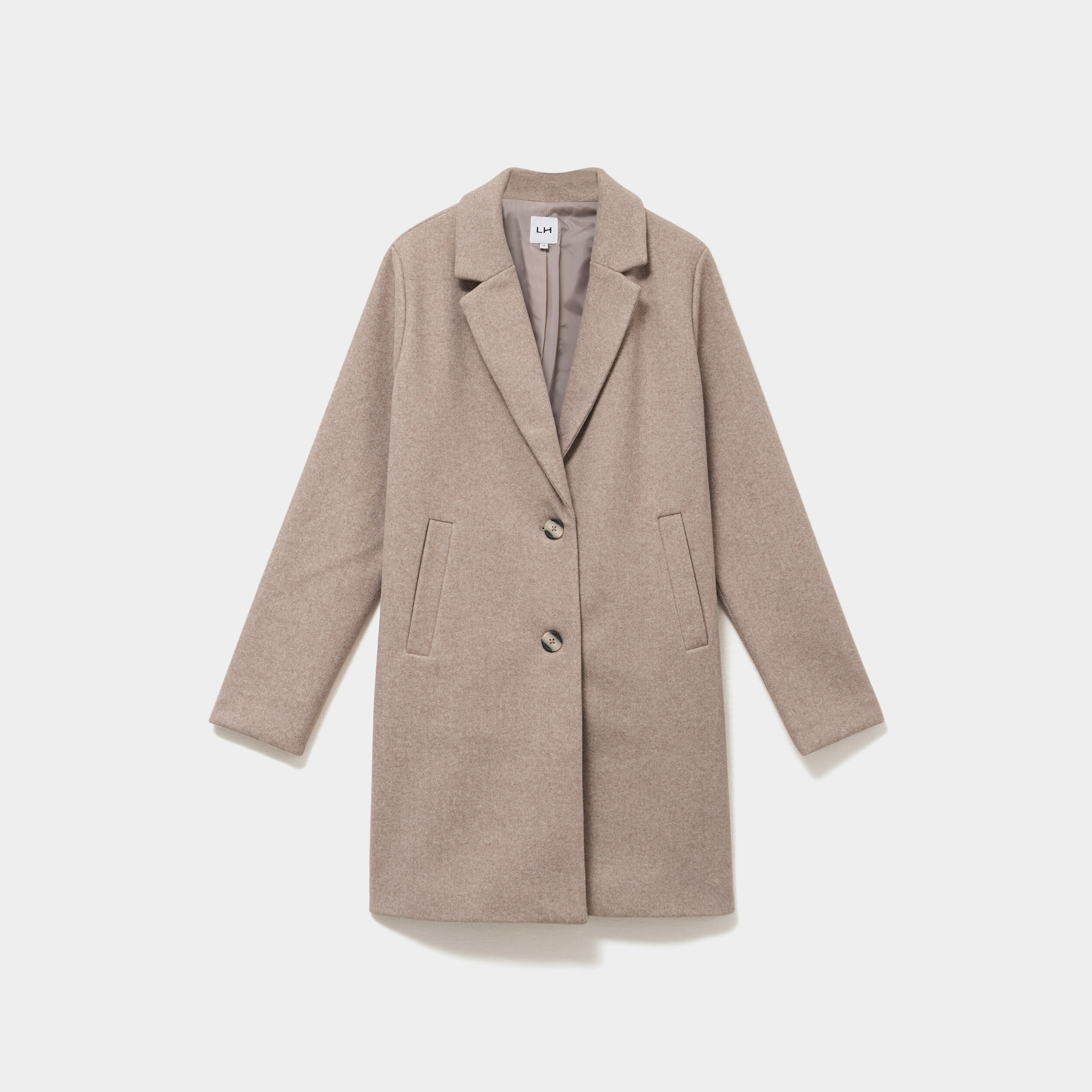 Manteau droit long boutonn&eacute; beige femme