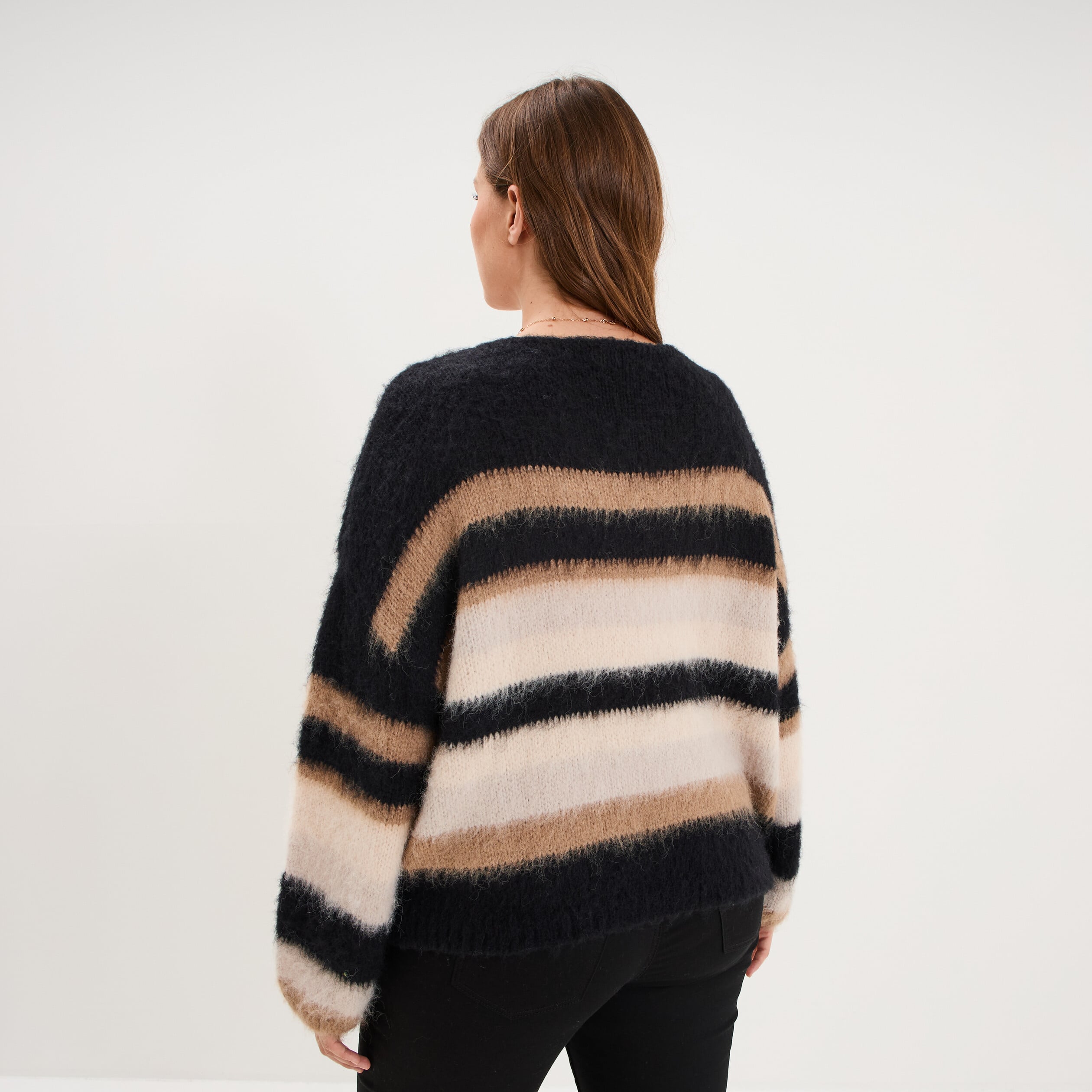 Pull col rond manches longues beige femme grande taille