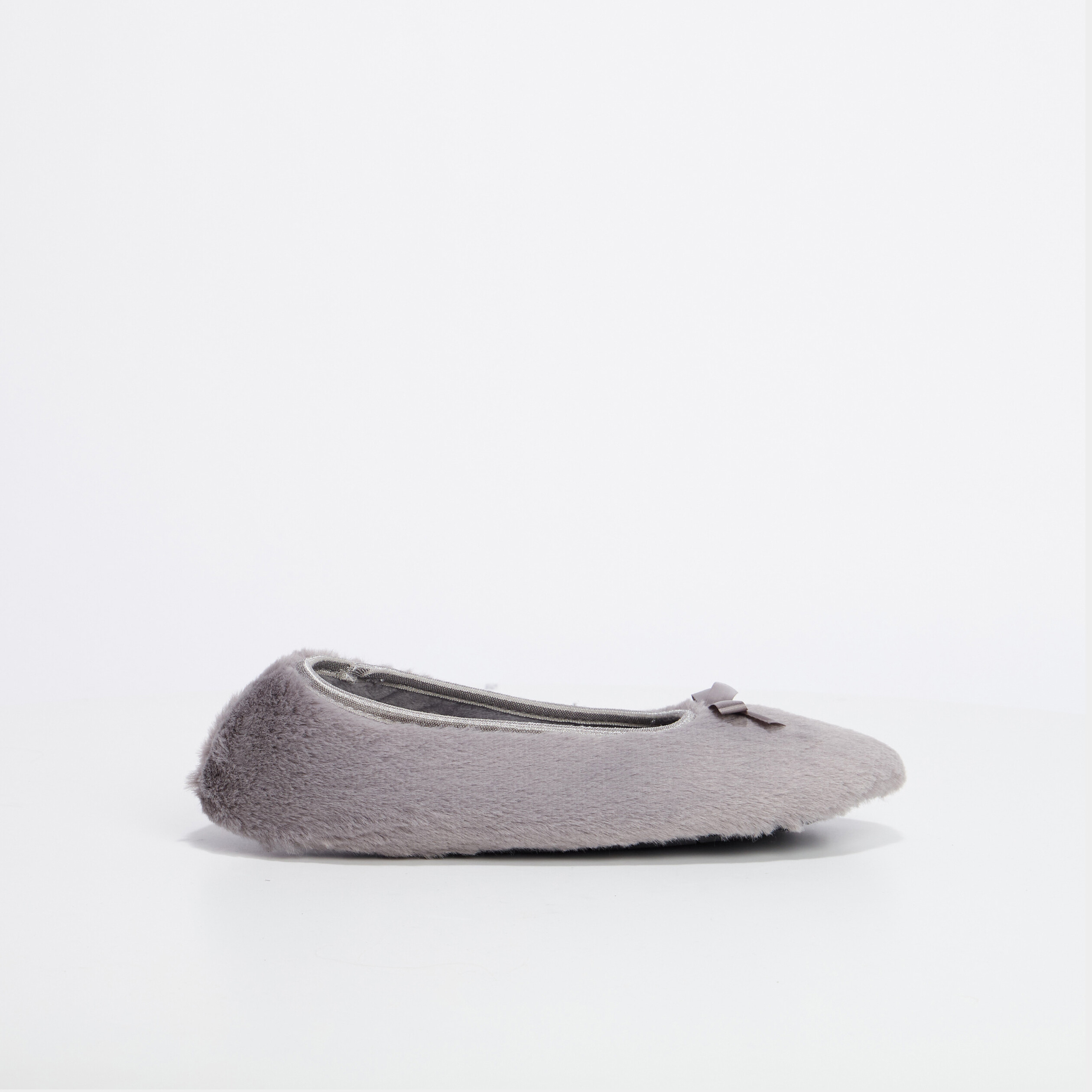 Chaussons ballerines effet polaire gris femme