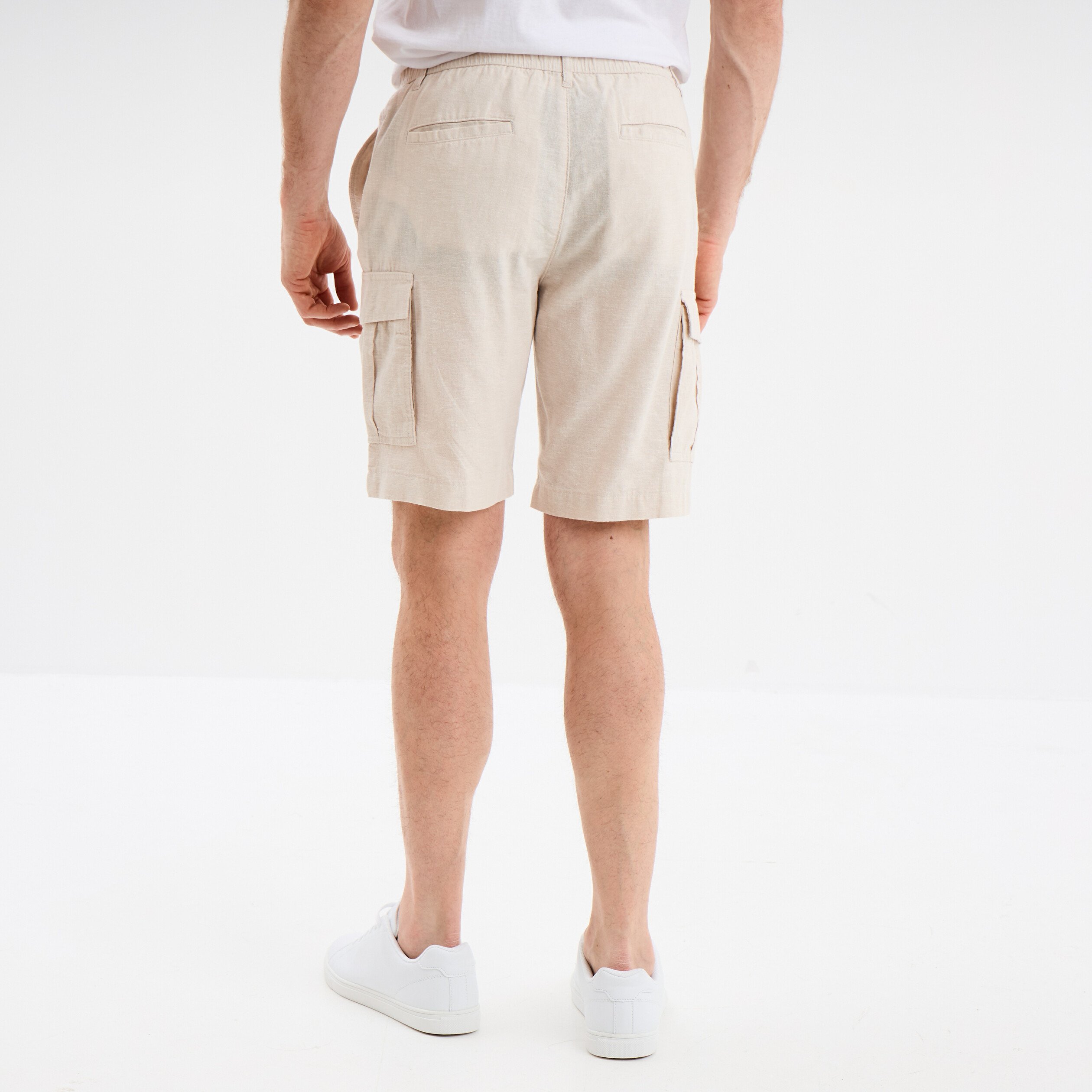 bermuda cargo en lin melange gris clair homme Bermuda cargo en lin mélangé gris clair homme