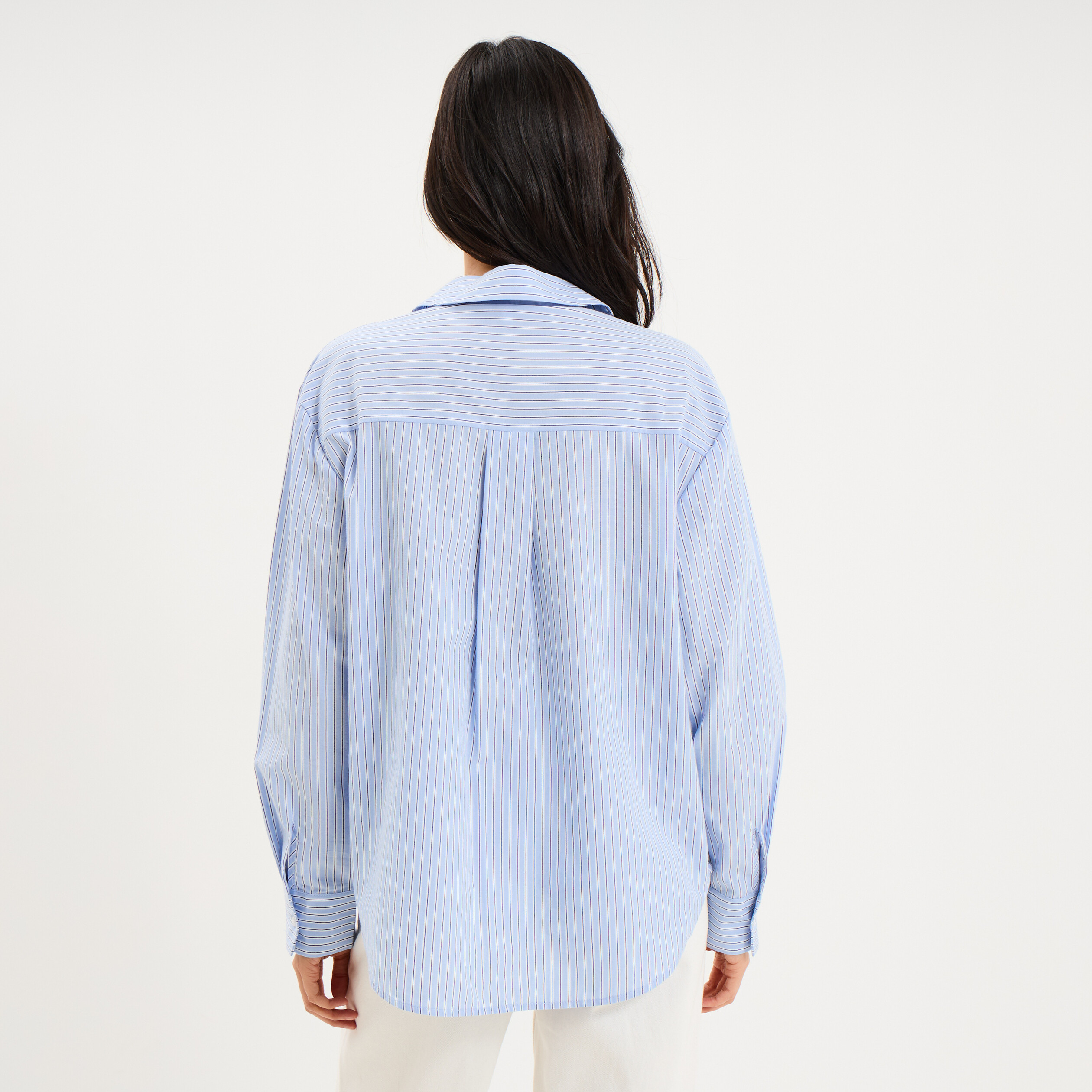 Chemise oversize 1 poche coton bleu ciel femme