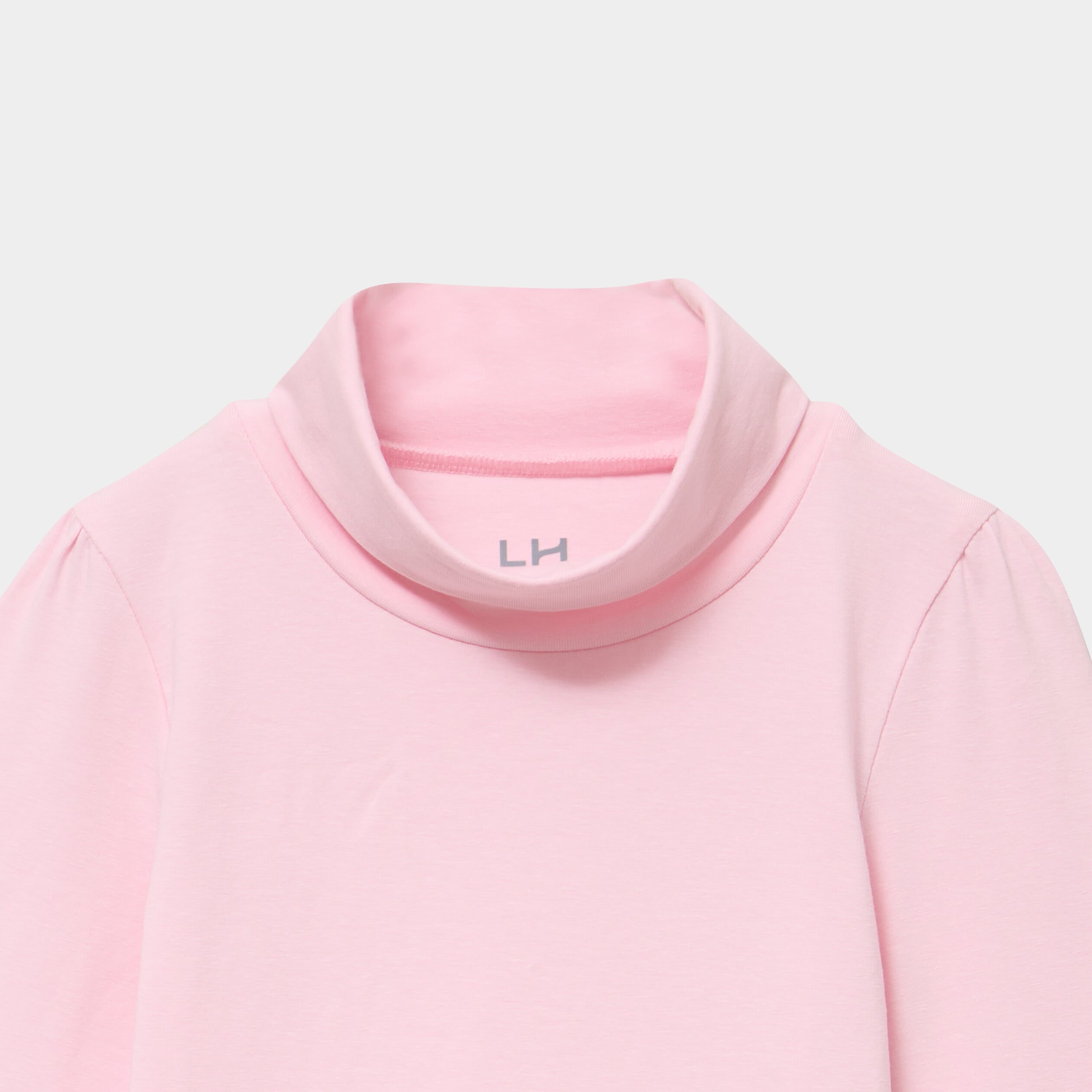T-shirt col roul&eacute; manches longues coton rose clair fille
