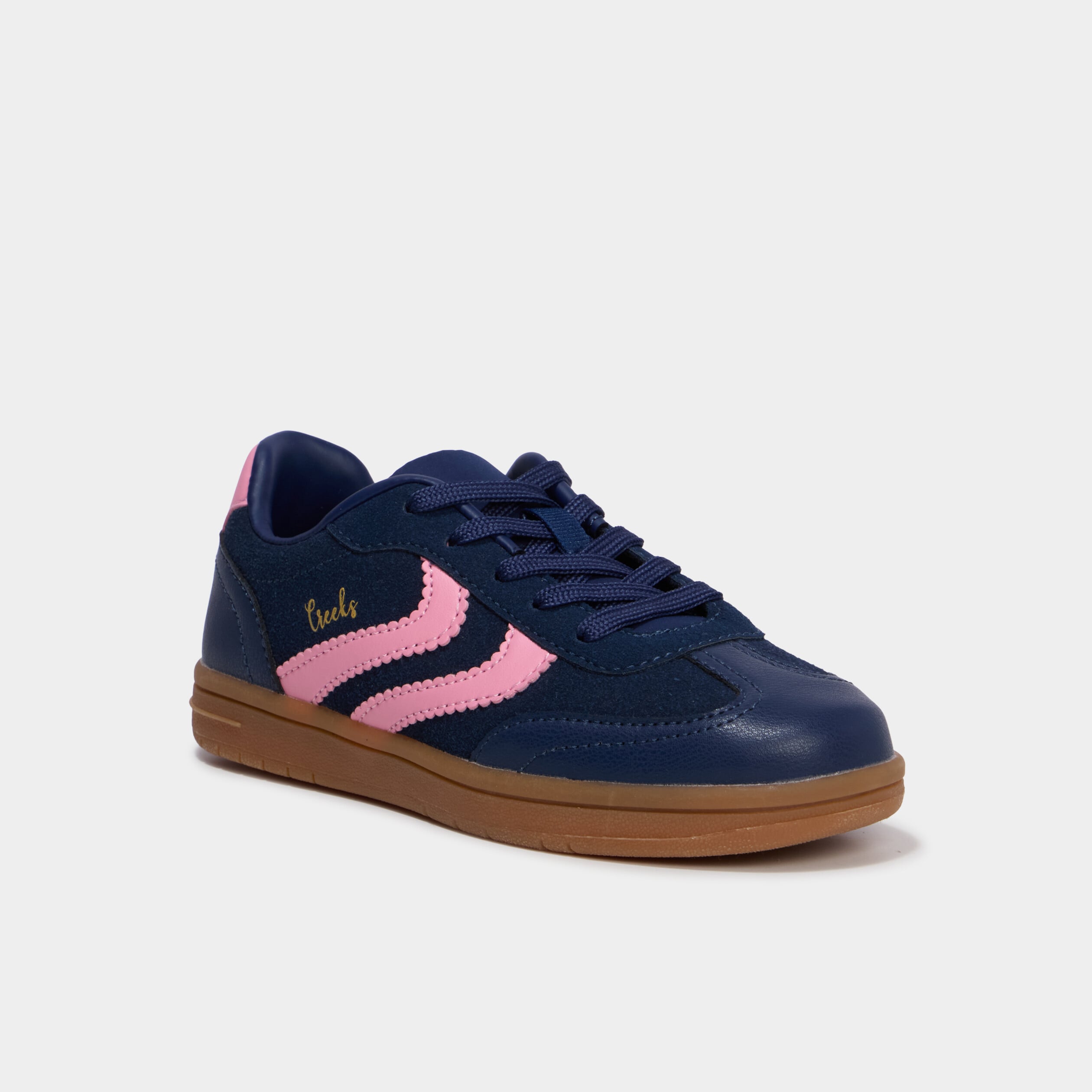 Baskets &agrave; lacets mix mati&egrave;res bleu marine fille