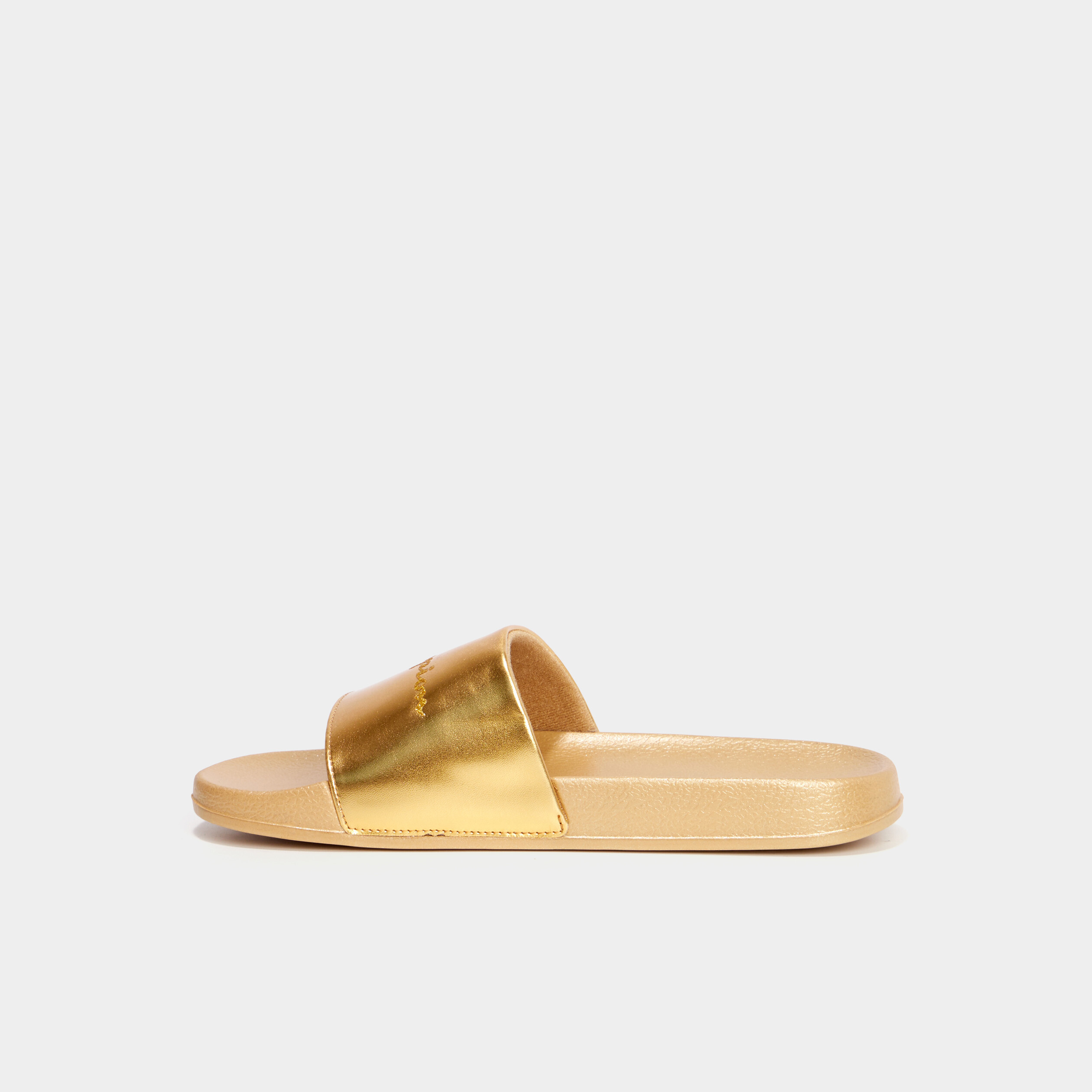 Claquettes métallisées Champion jaune or femme