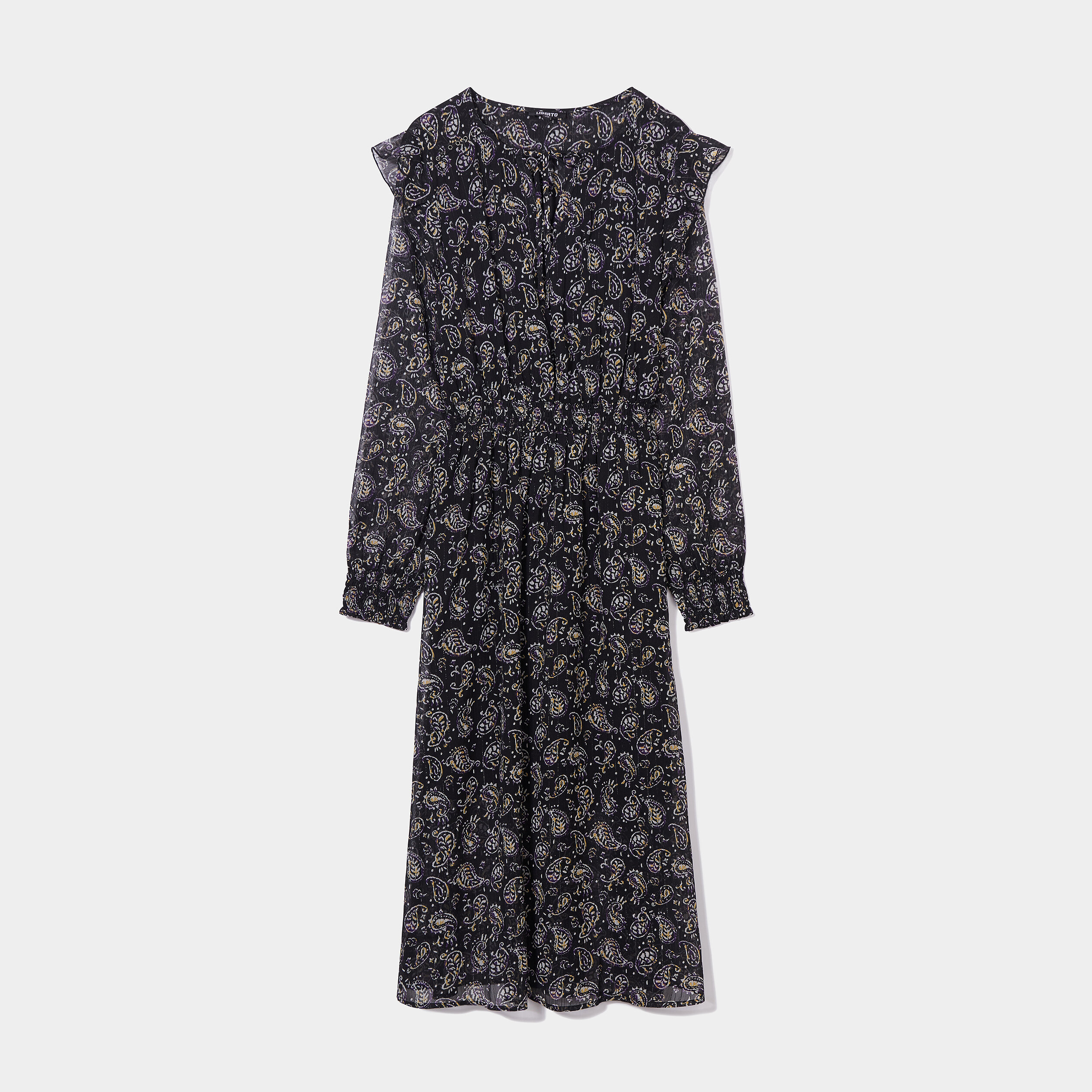 Robe fluide à volants longue noir femme