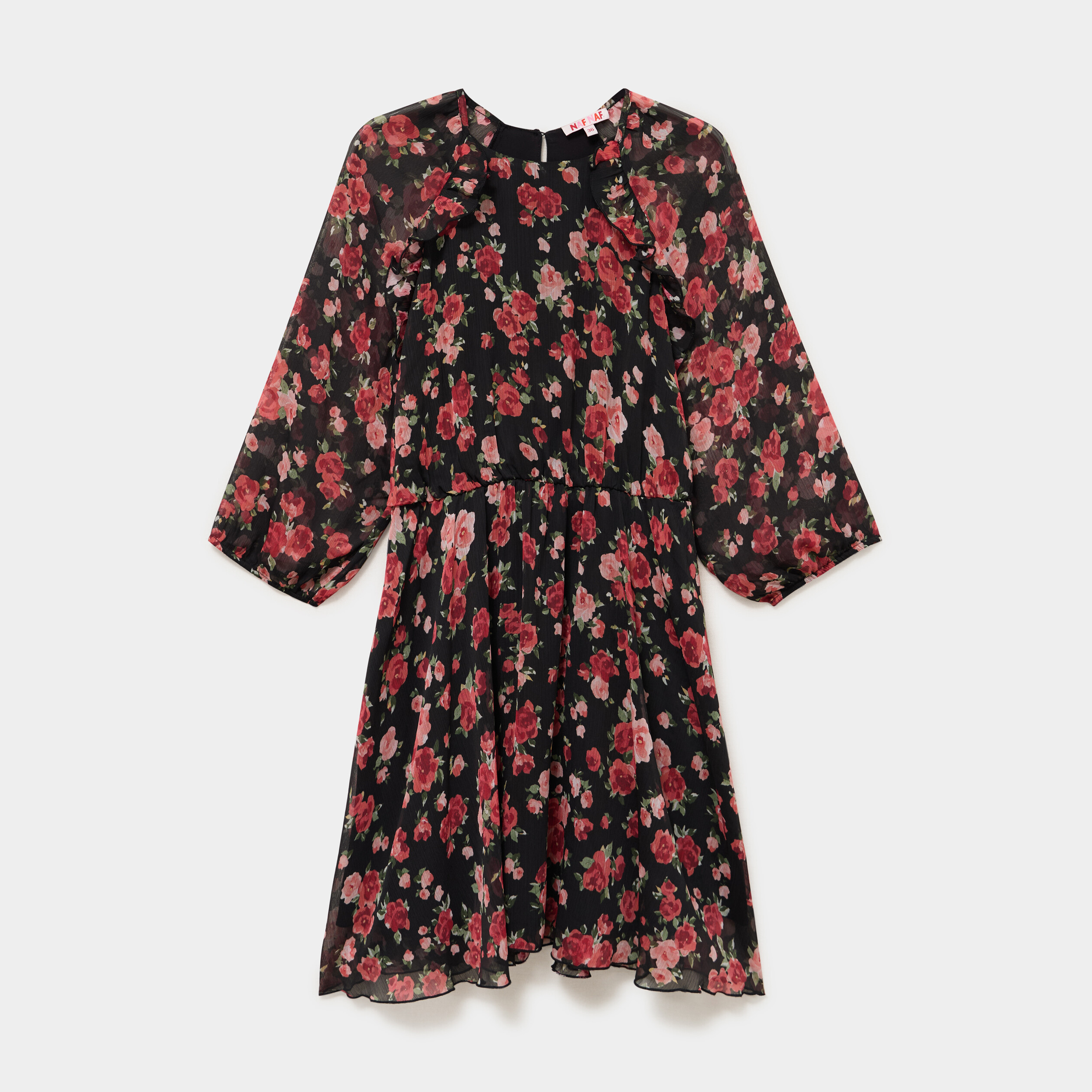 Robe fluide courte manches 3/4 noir femme