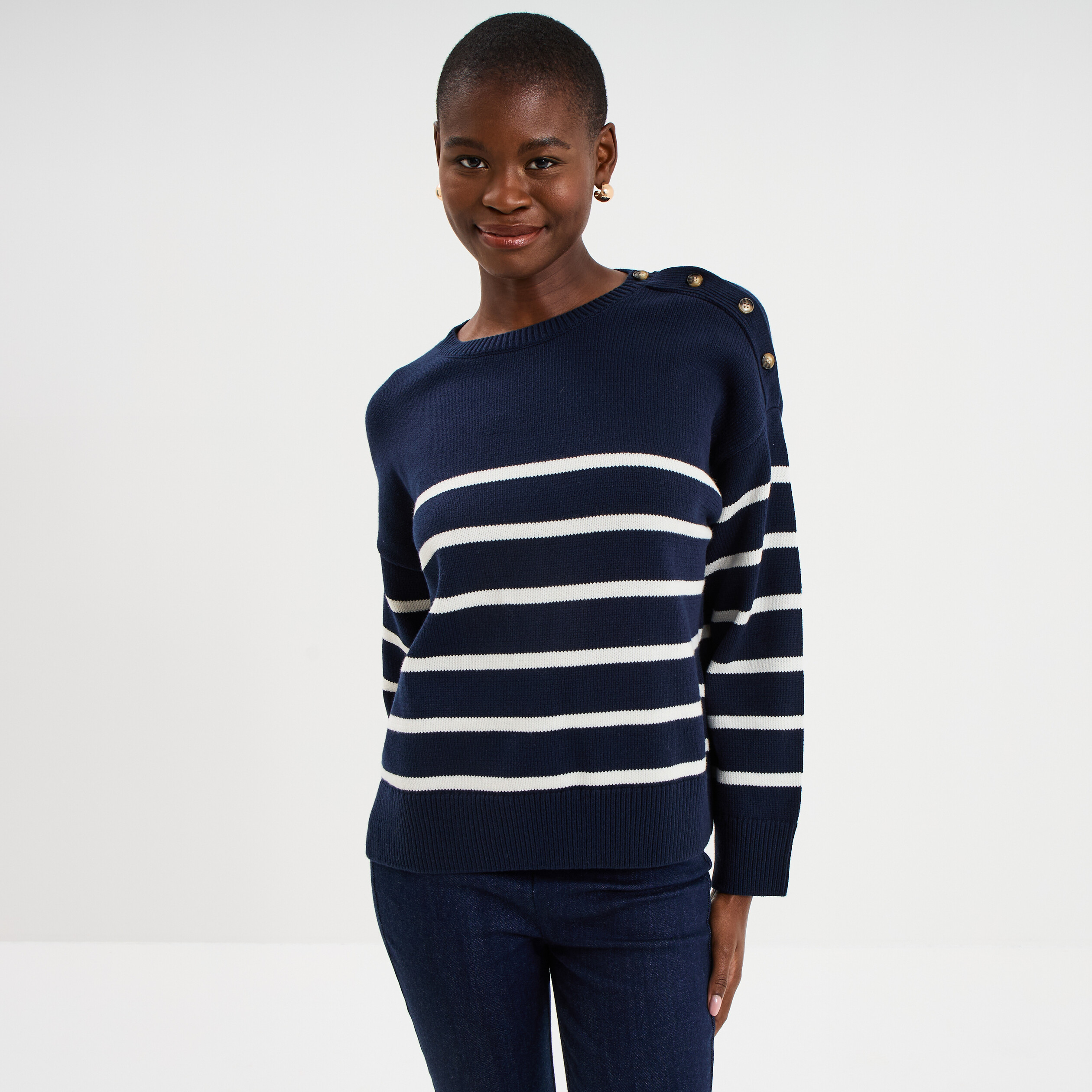 Pull à encolure en V - Bleu marine - FEMME | H&M FR