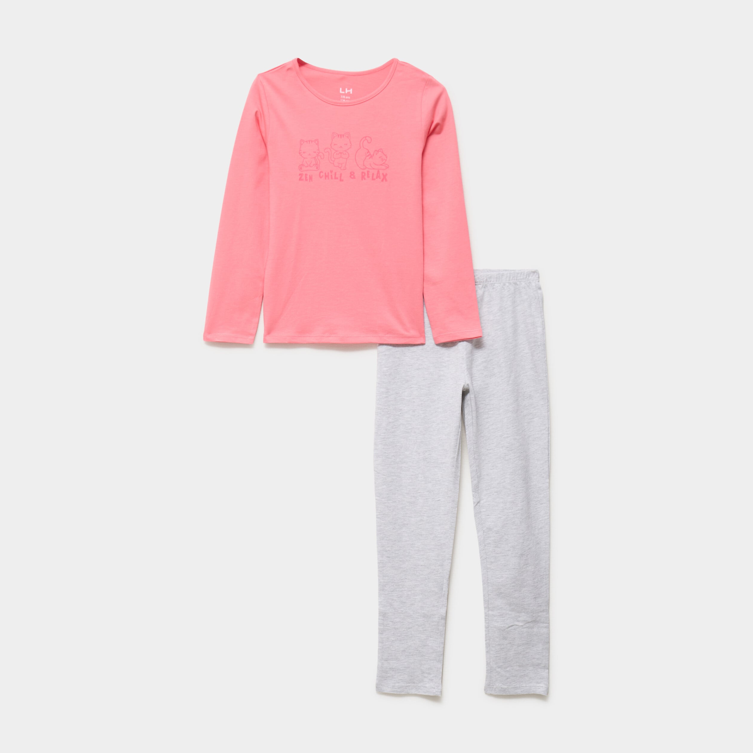 Ensemble pyjama pantalon t-shirt coton rose framboise fille