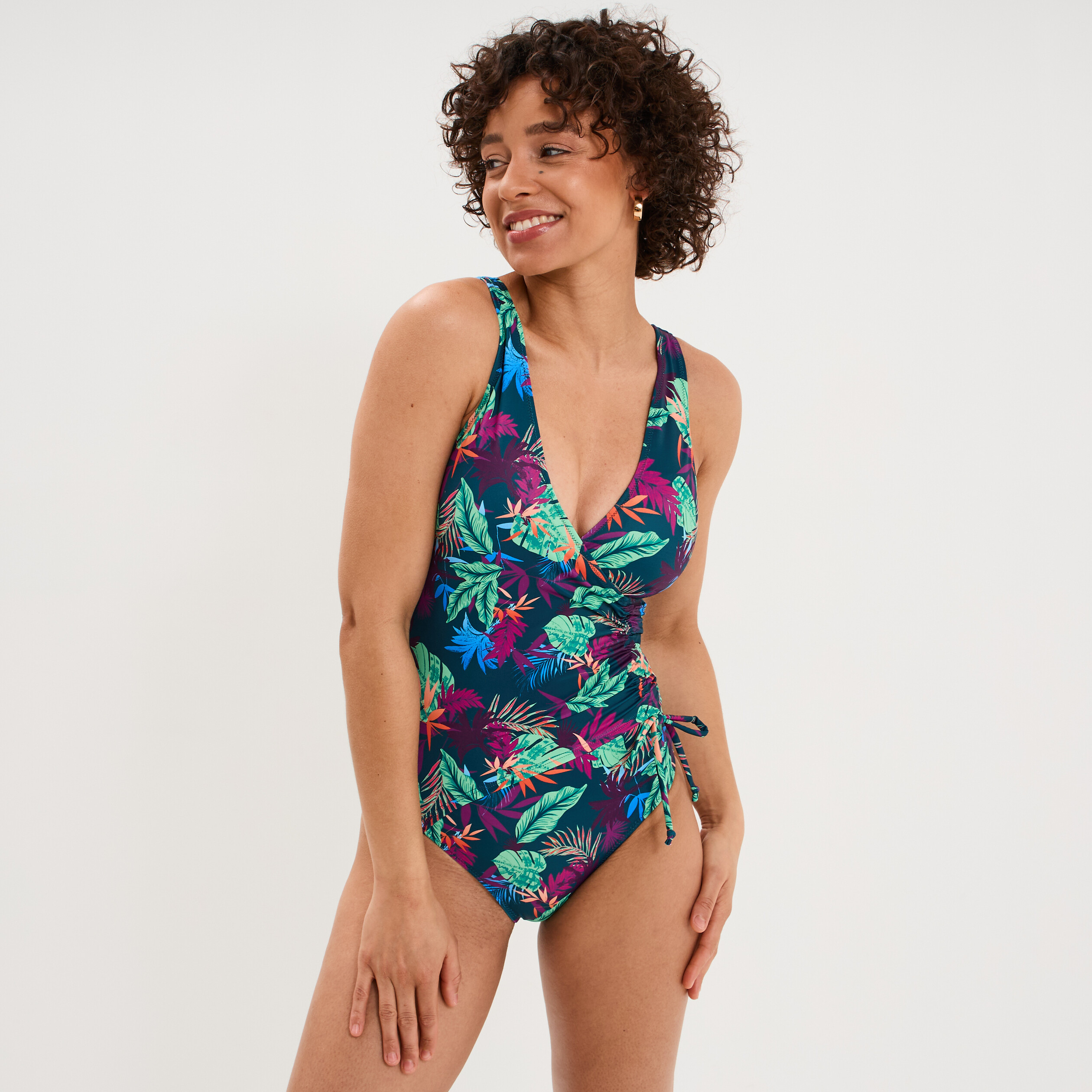 Maillot de bain une pi&egrave;ce crois&eacute; bleu p&eacute;trole femme