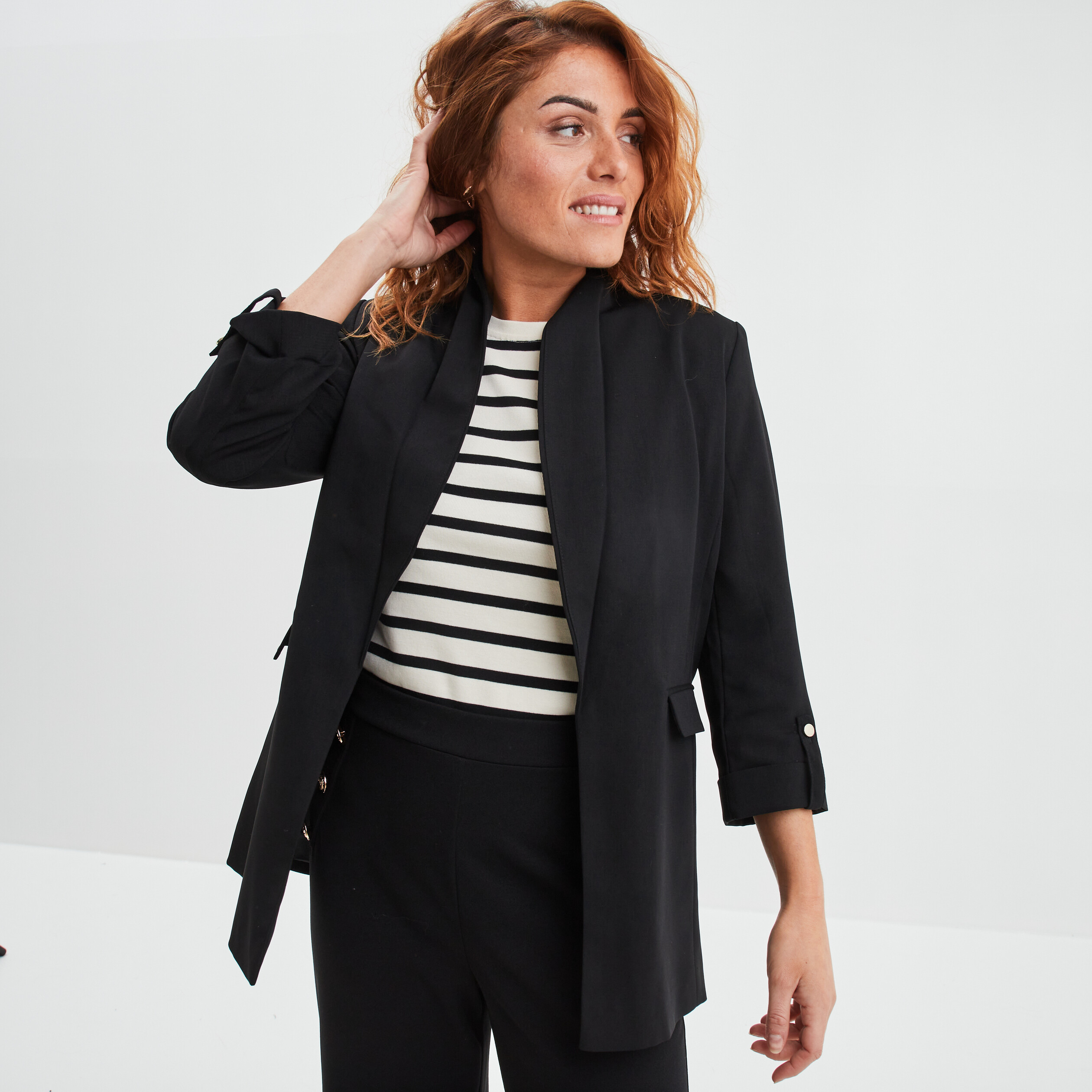 Veste blazer manches 3/4 droite noir femme