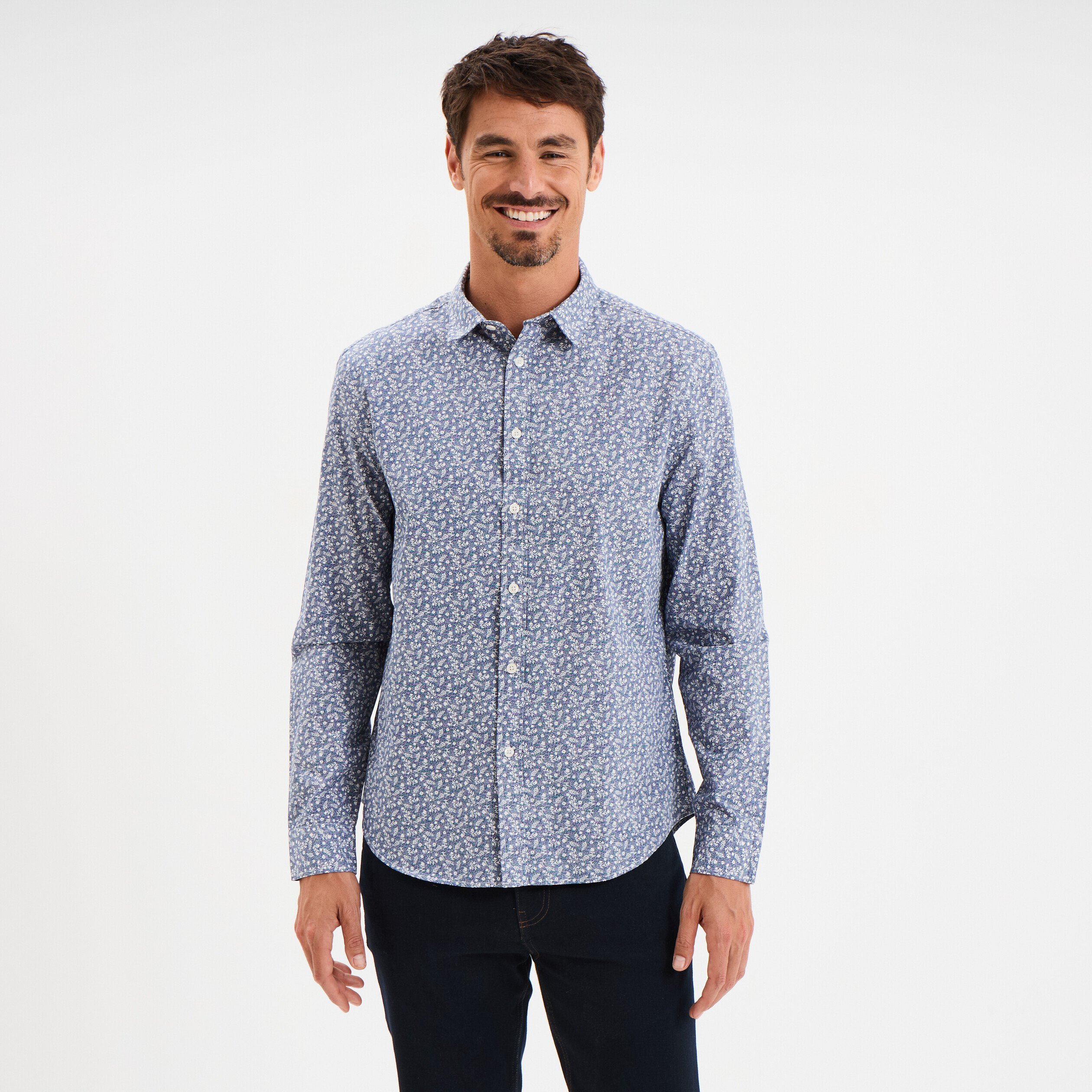 chemise droite imprimee manches longues bleu homme Chemise droite imprimée manches longues bleu homme