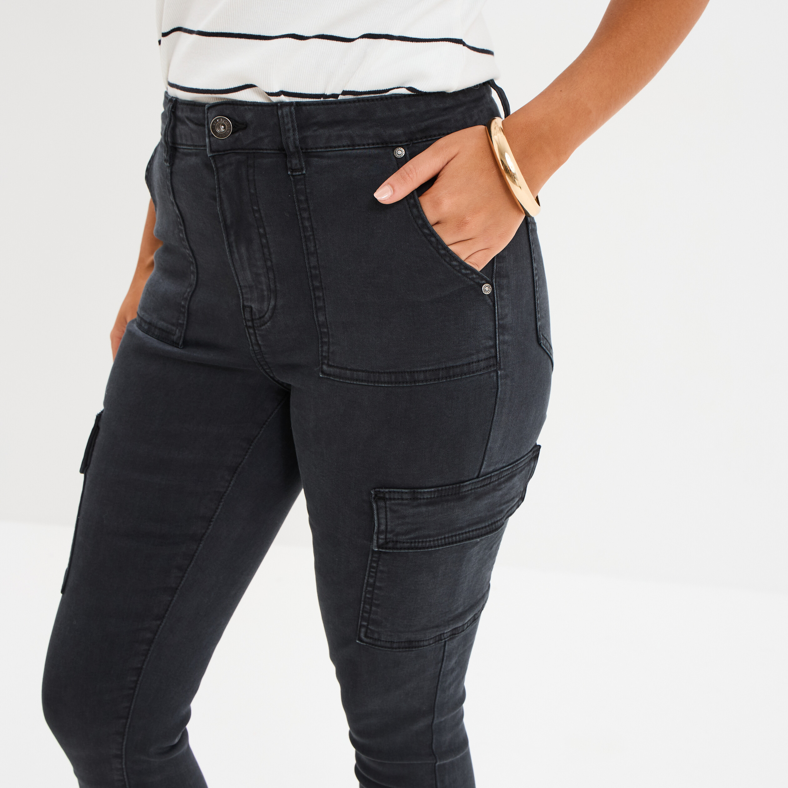 Pantalon Cargo 3/4 Coton Lin Pantalon Cargo Femme Niwicee - 3/4 Coton-lin, Taille Haute élastique, Coupe Large Pas Cher