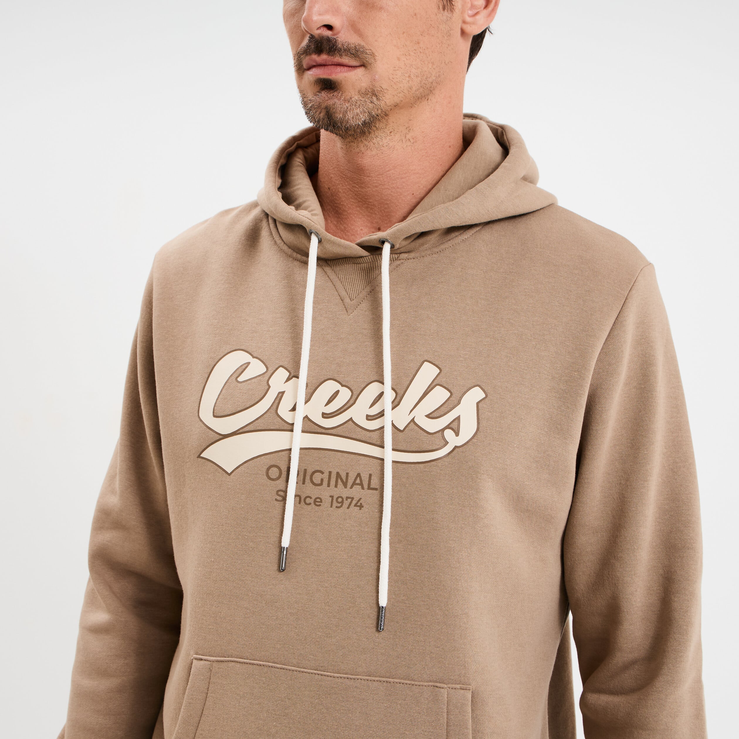 Sweat &agrave; capuche hoodie molleton taupe homme