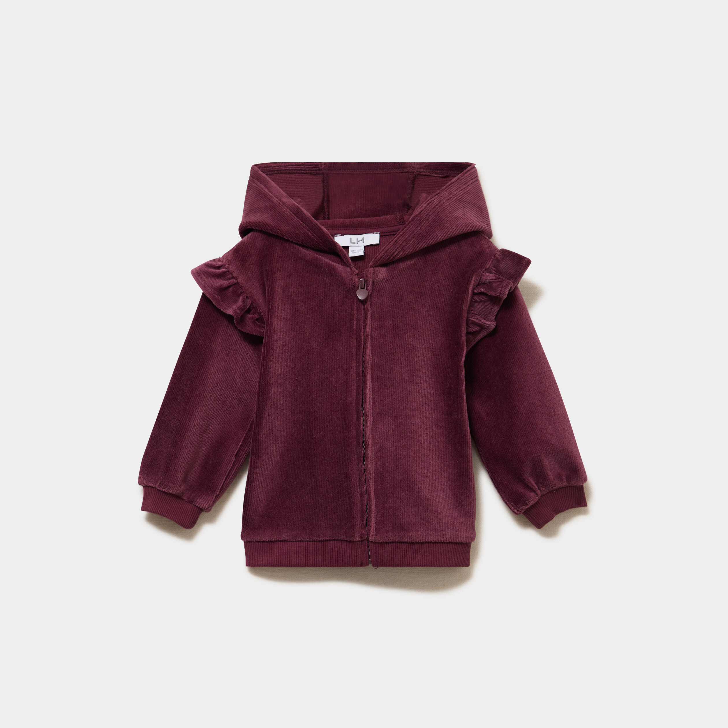 Gilet &agrave; capuche effet velours c&ocirc;tel&eacute; violet fonc&eacute; b&eacute;b&eacute; fille