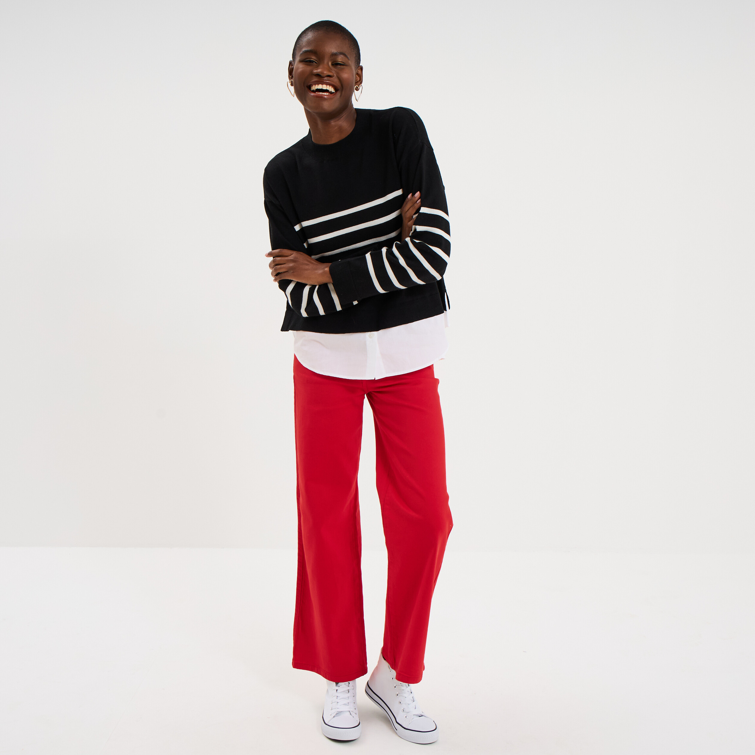 Pull effet 2-en-1 noir femme