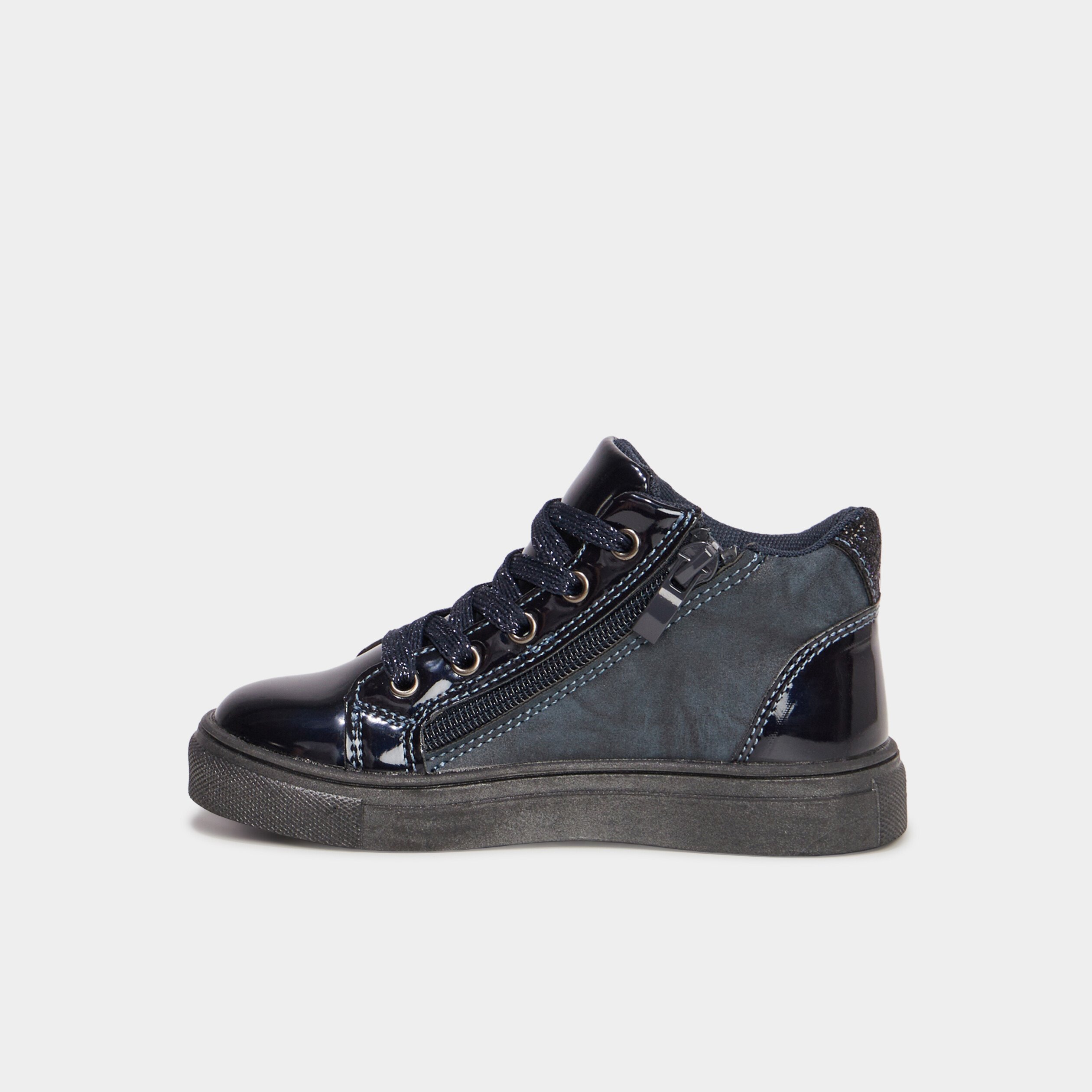 Baskets montantes zippees vernies bleu marine fille La Halle