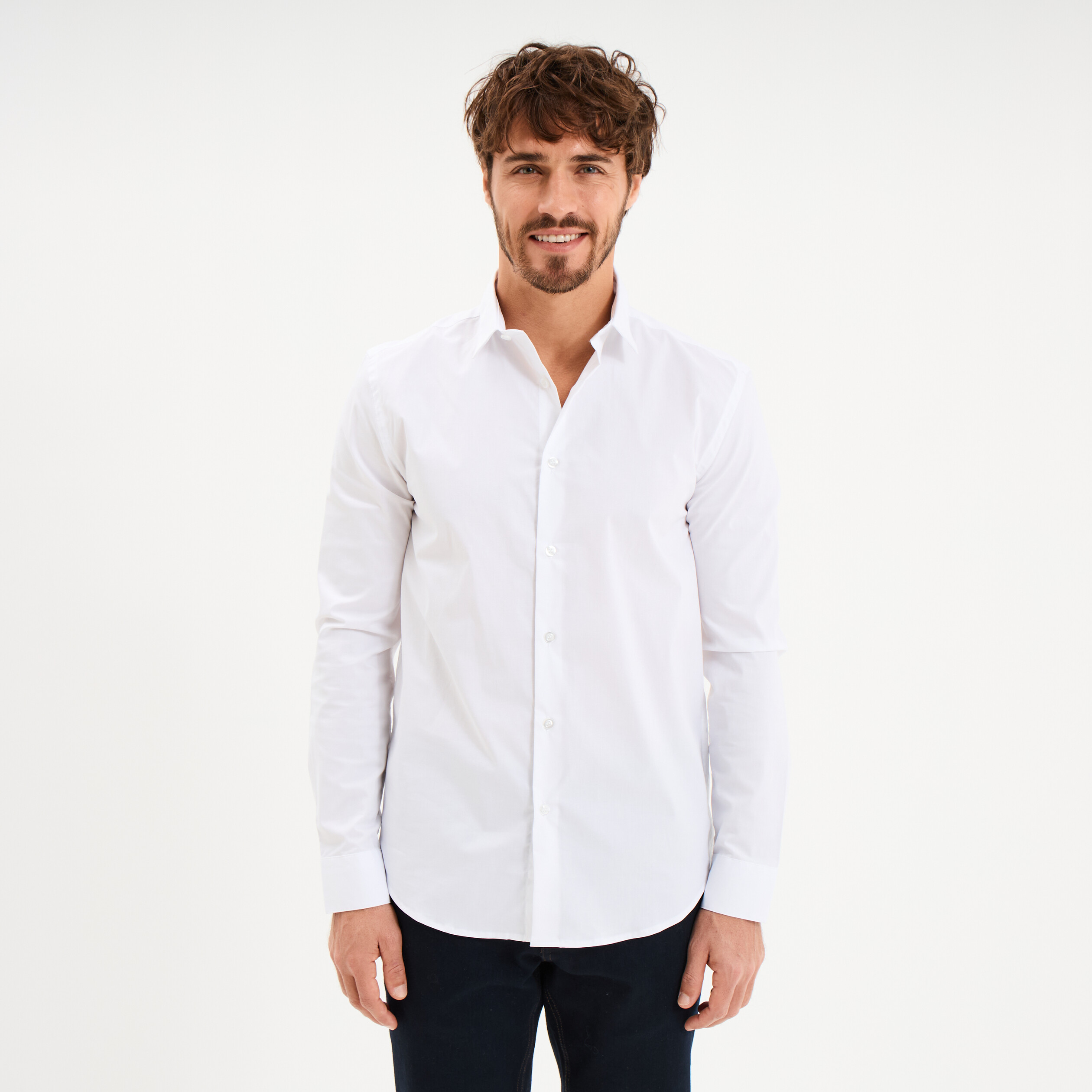 Chemise stretch manches longues blanc homme