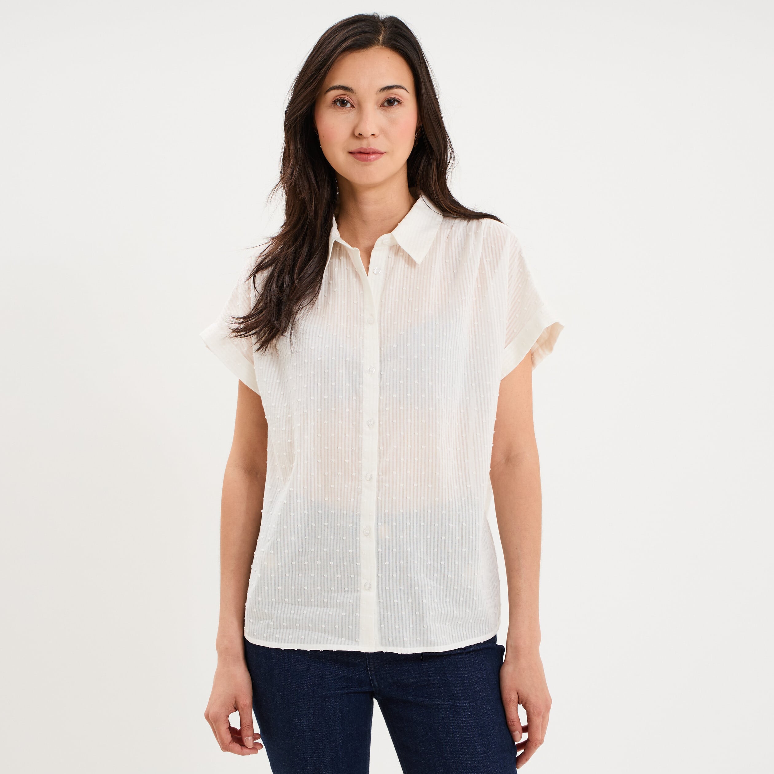 Chemise manches courtes coton blanc femme