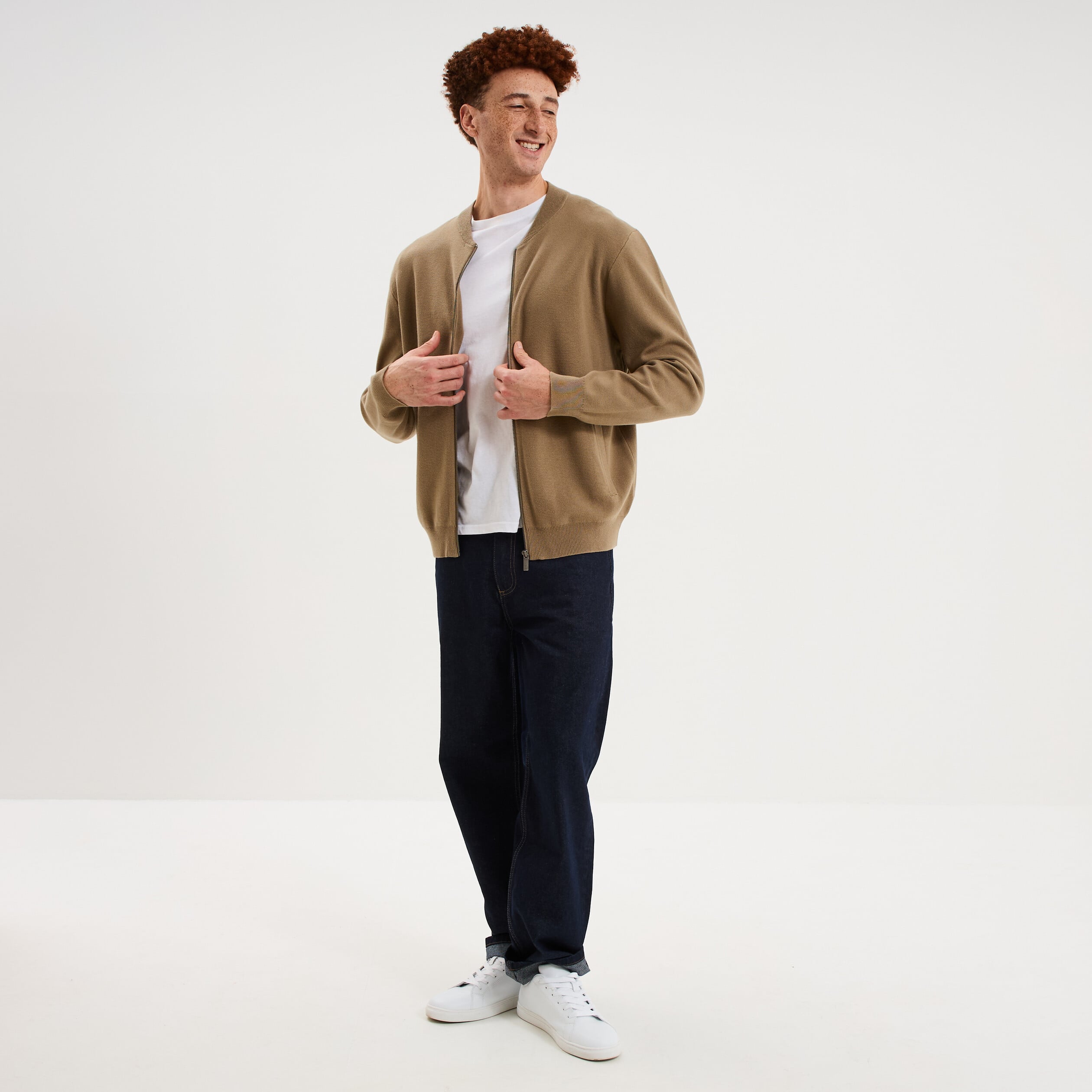 Gilet zipp&eacute; col teddy taupe homme