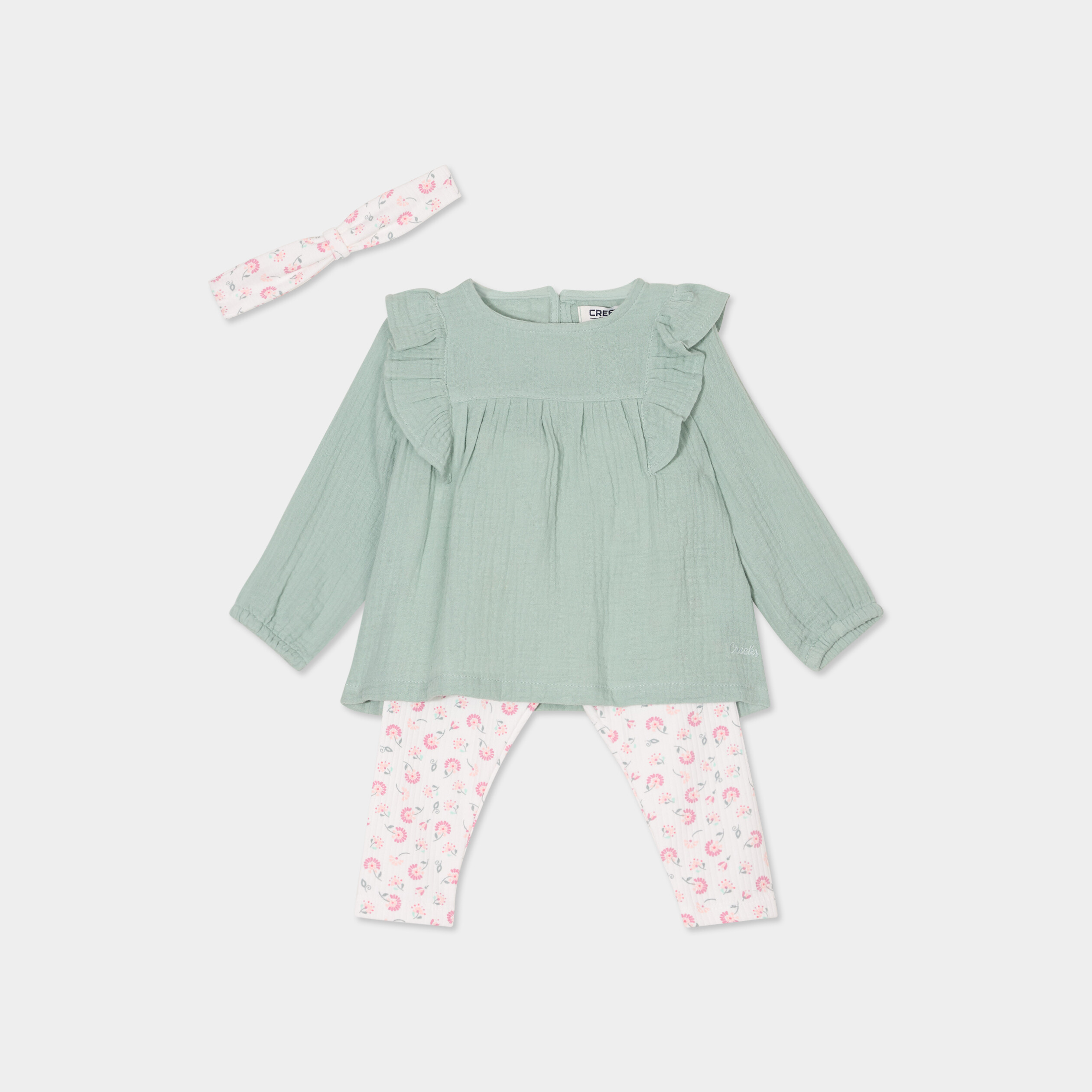 ensemble 3 pieces en gaze de coton creme bebef Ensemble 3 pièces en gaze de coton creme bébé fille