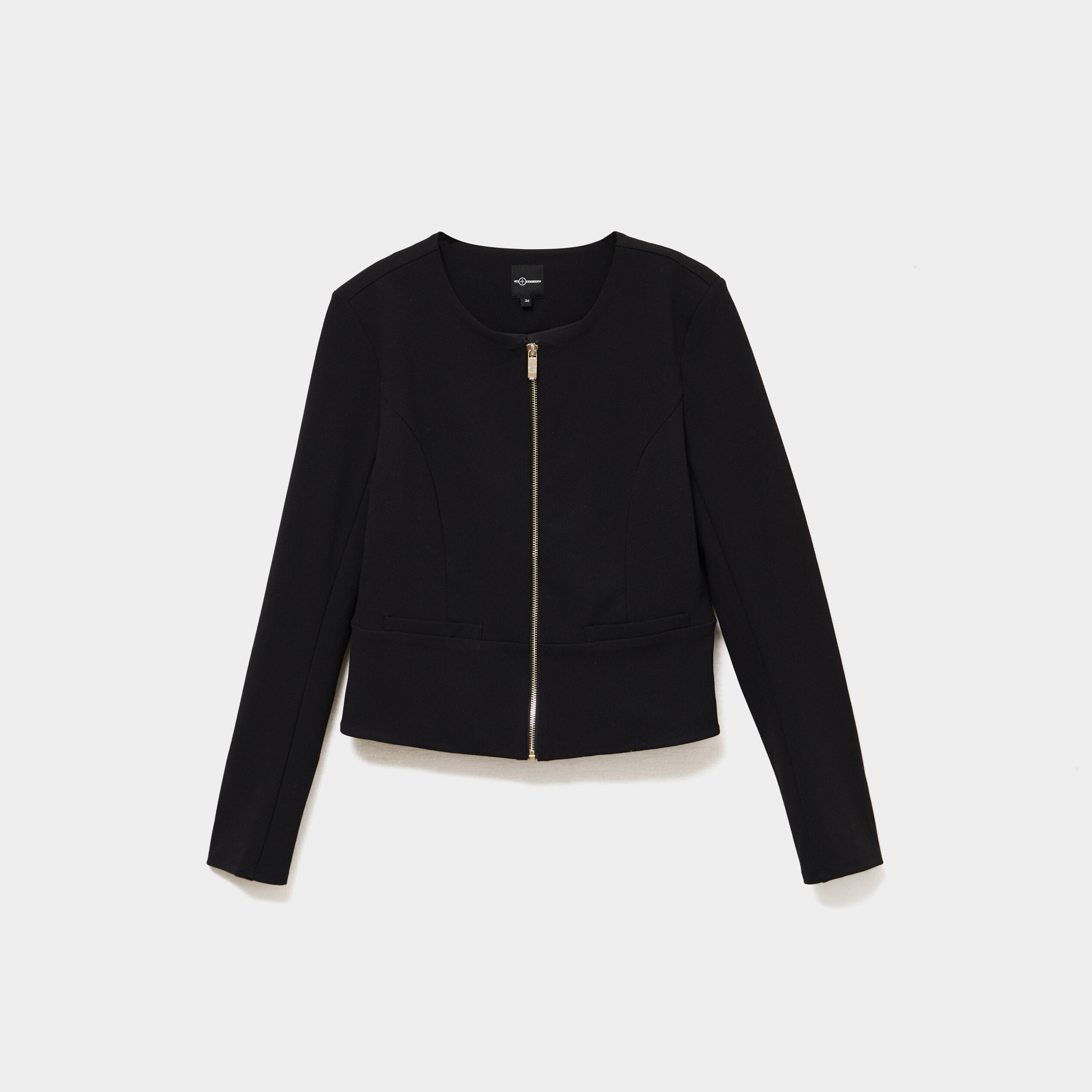 Veste courte zipp&eacute;e ajust&eacute;e noir femme
