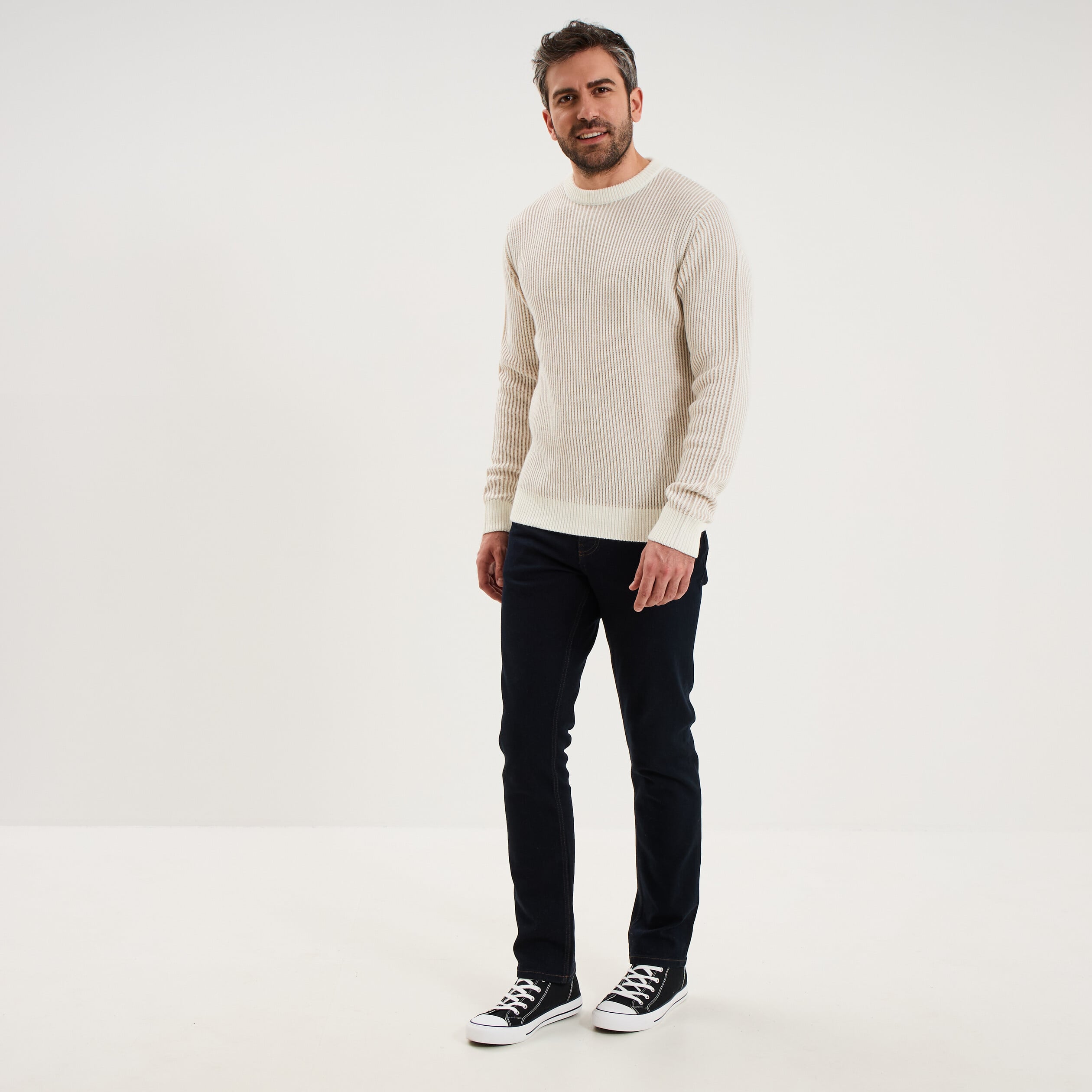 Pull c&ocirc;tel&eacute; col rond manches longues gris clair homme