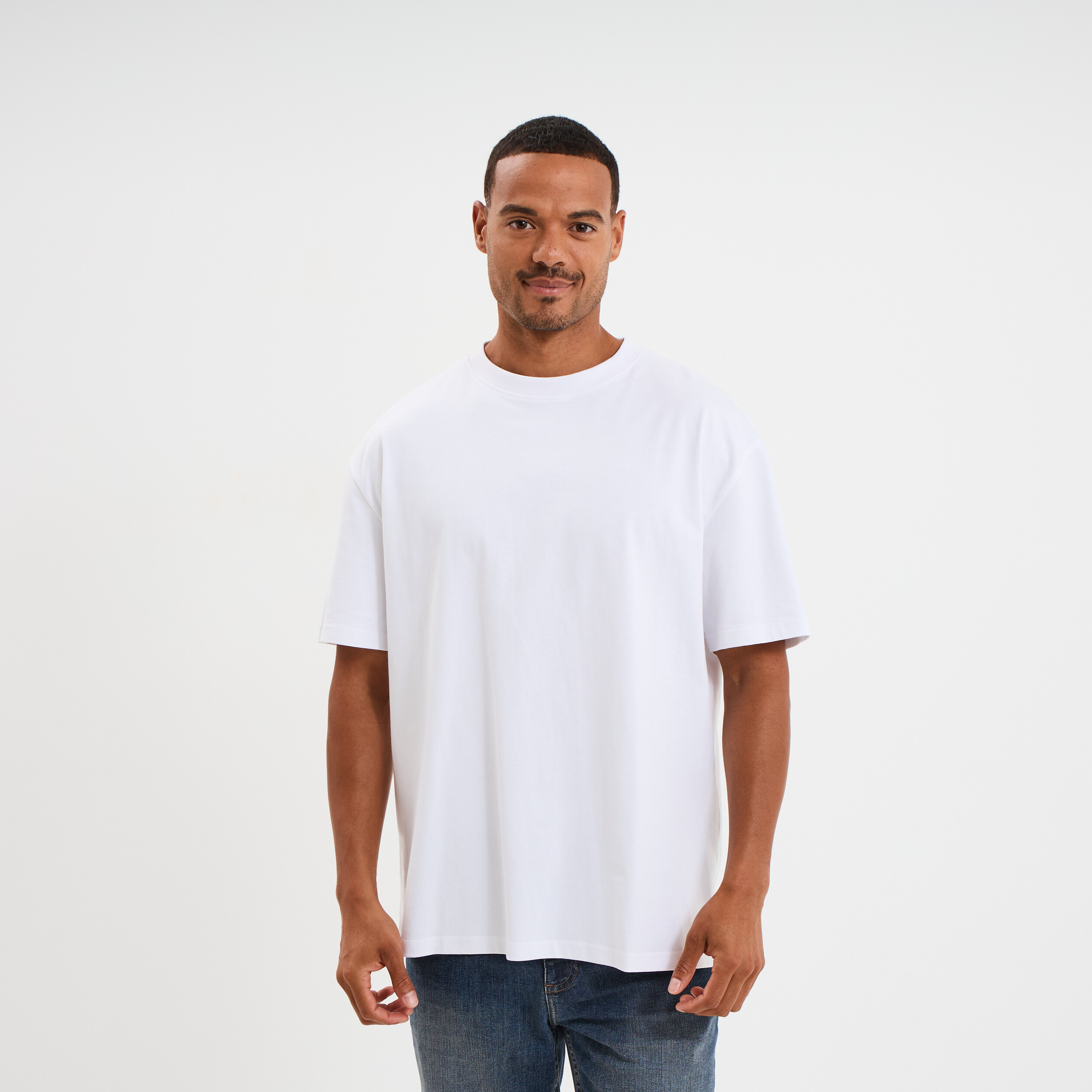 T-shirt col rond coupe relax coton &eacute;pais blanc homme