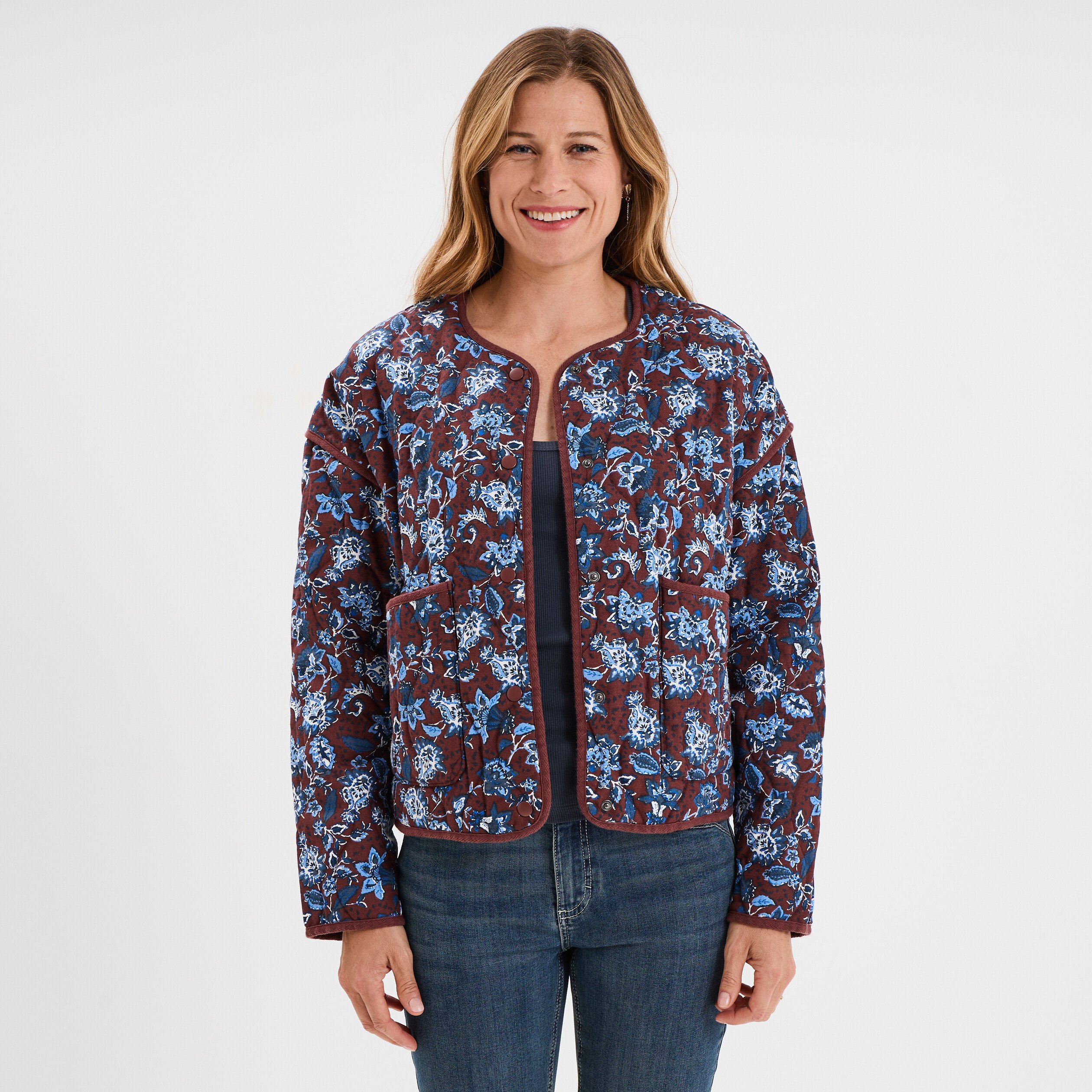 veste matelassee col rond coton marron femme Veste matelassée col rond coton marron femme