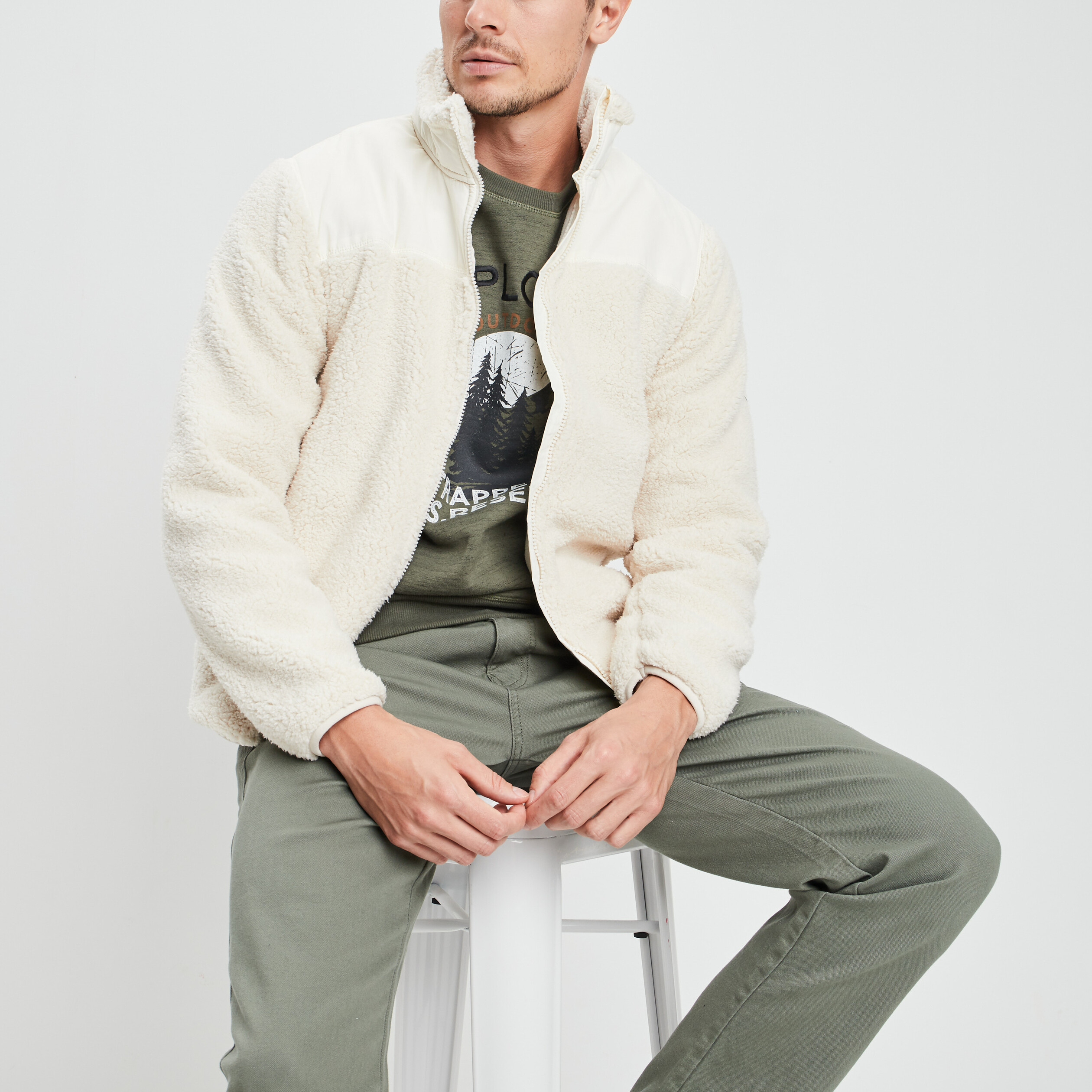 veste polaire avec col montant ivoire homme Veste polaire avec col montant ivoire homme