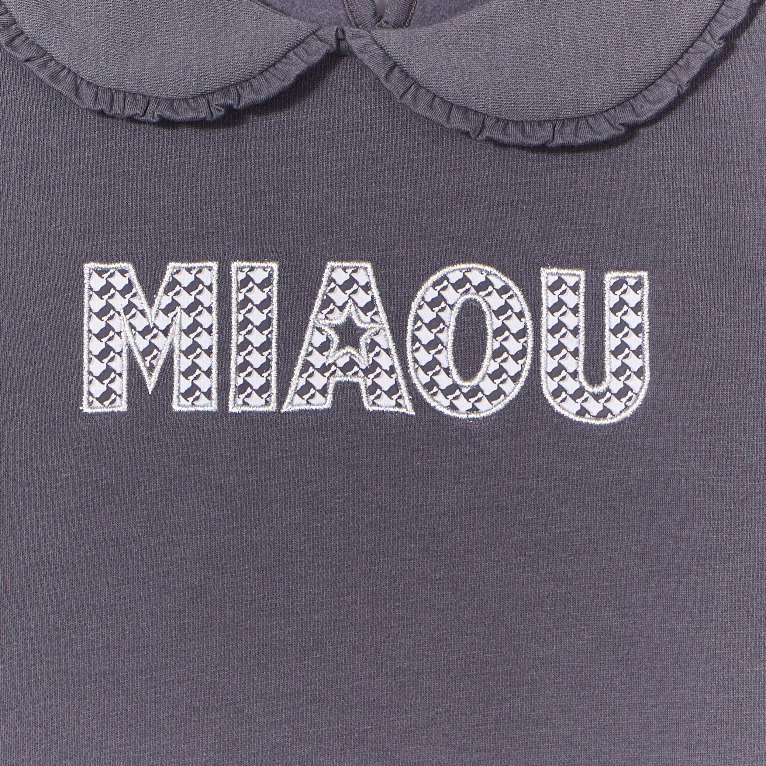 sweat col claudine volante droit gris fonce fille Sweat col claudine volanté droit gris foncé fille