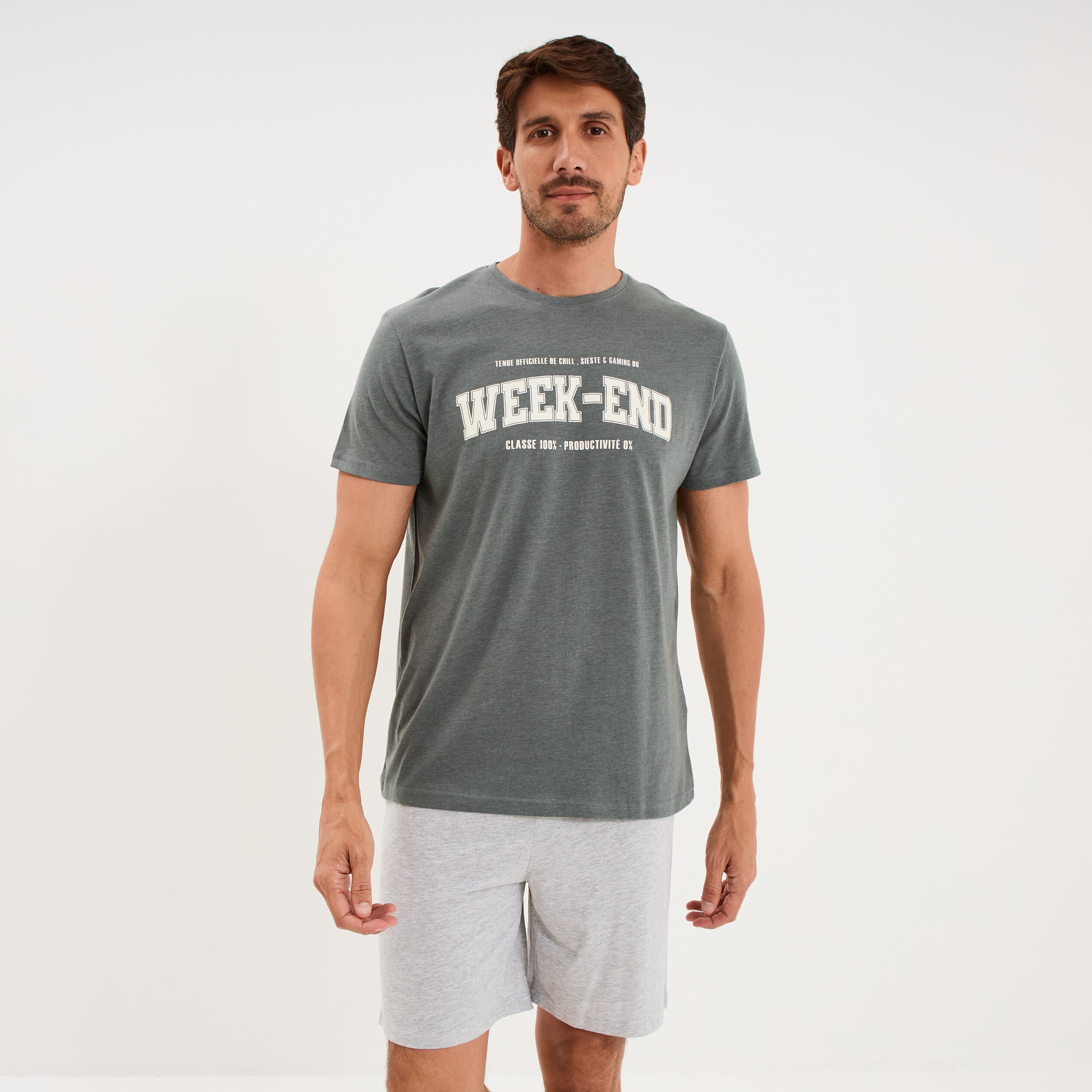 Ensemble pyjama short et t-shirt vert kaki homme