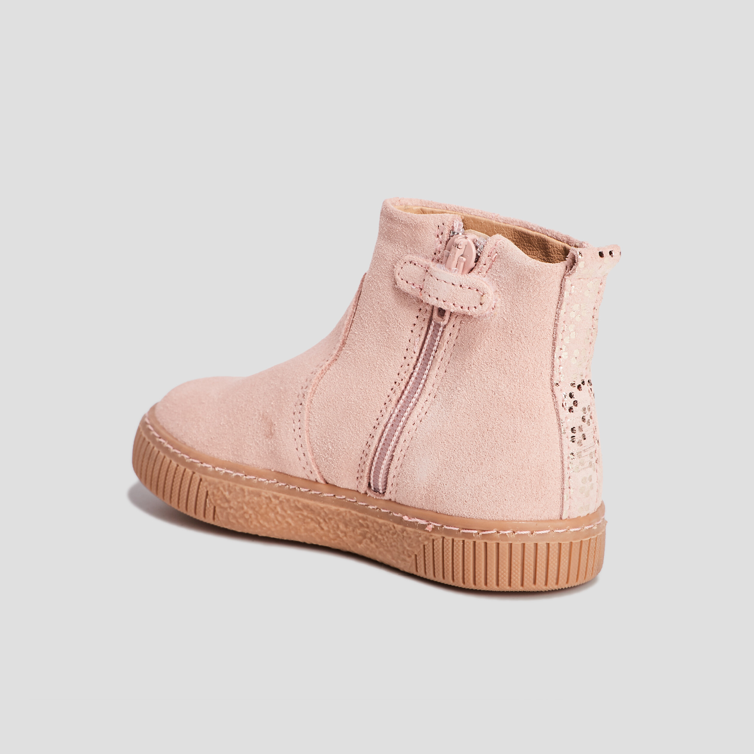 bottines zippees en cuir aspect suedine rose fille Bottines zippées en cuir aspect suédine rose fille