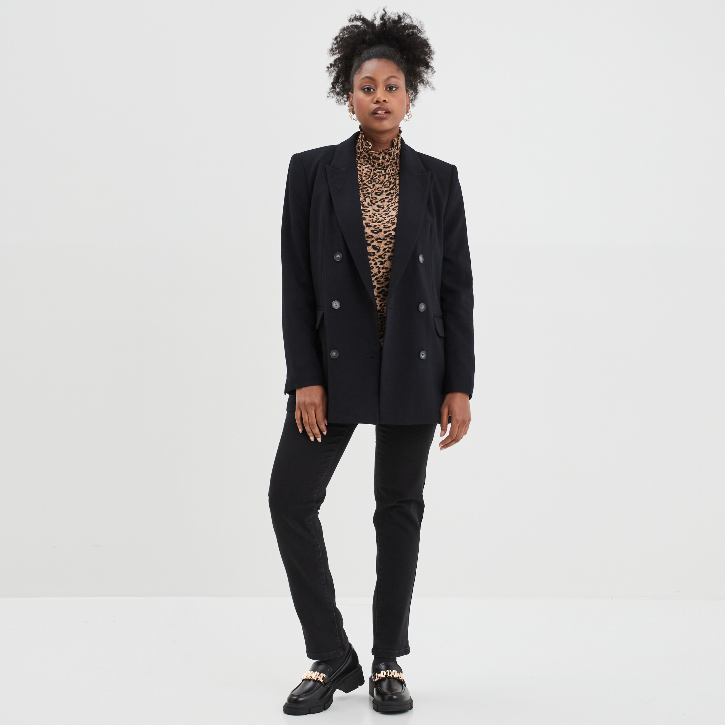 blouse manches longues a col montant beige femme Blouse manches longues à col montant beige femme