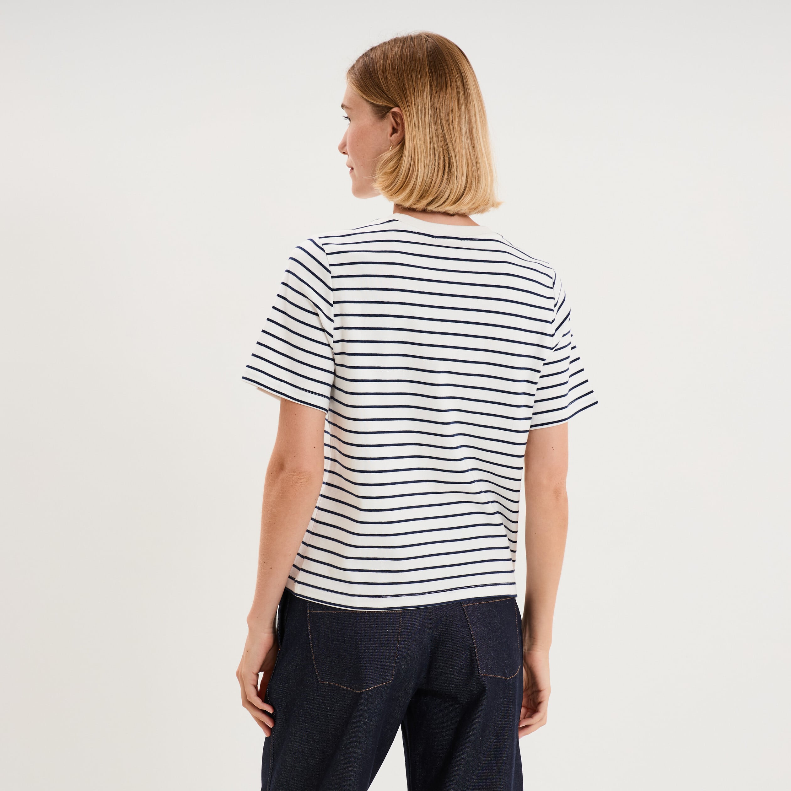T-shirt manches courtes col rond &eacute;pais ecru femme