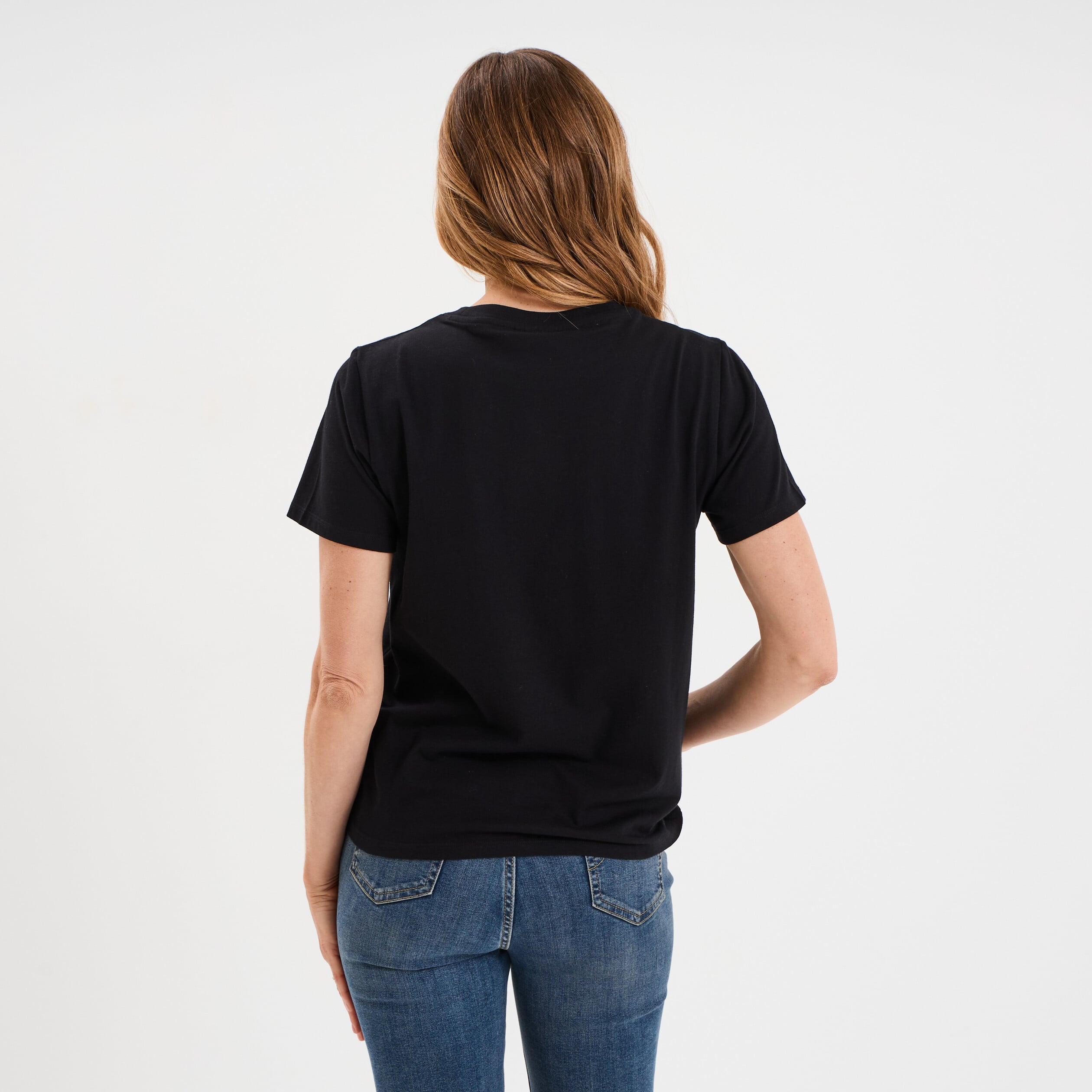 T-shirt manches courtes coton Stitch noir femme
