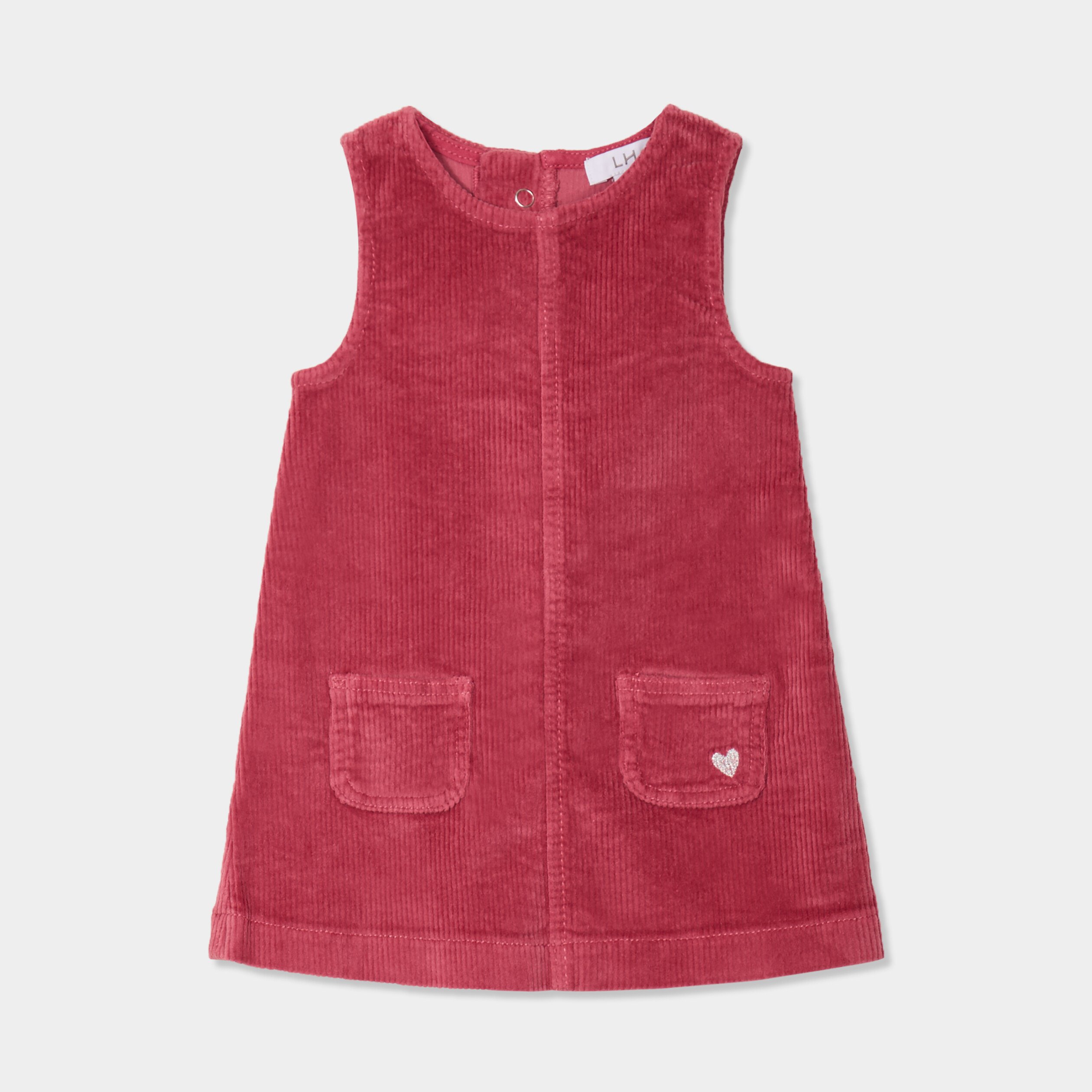 Robe chasuble effet velours côtelé coton vieux rose bébé fille