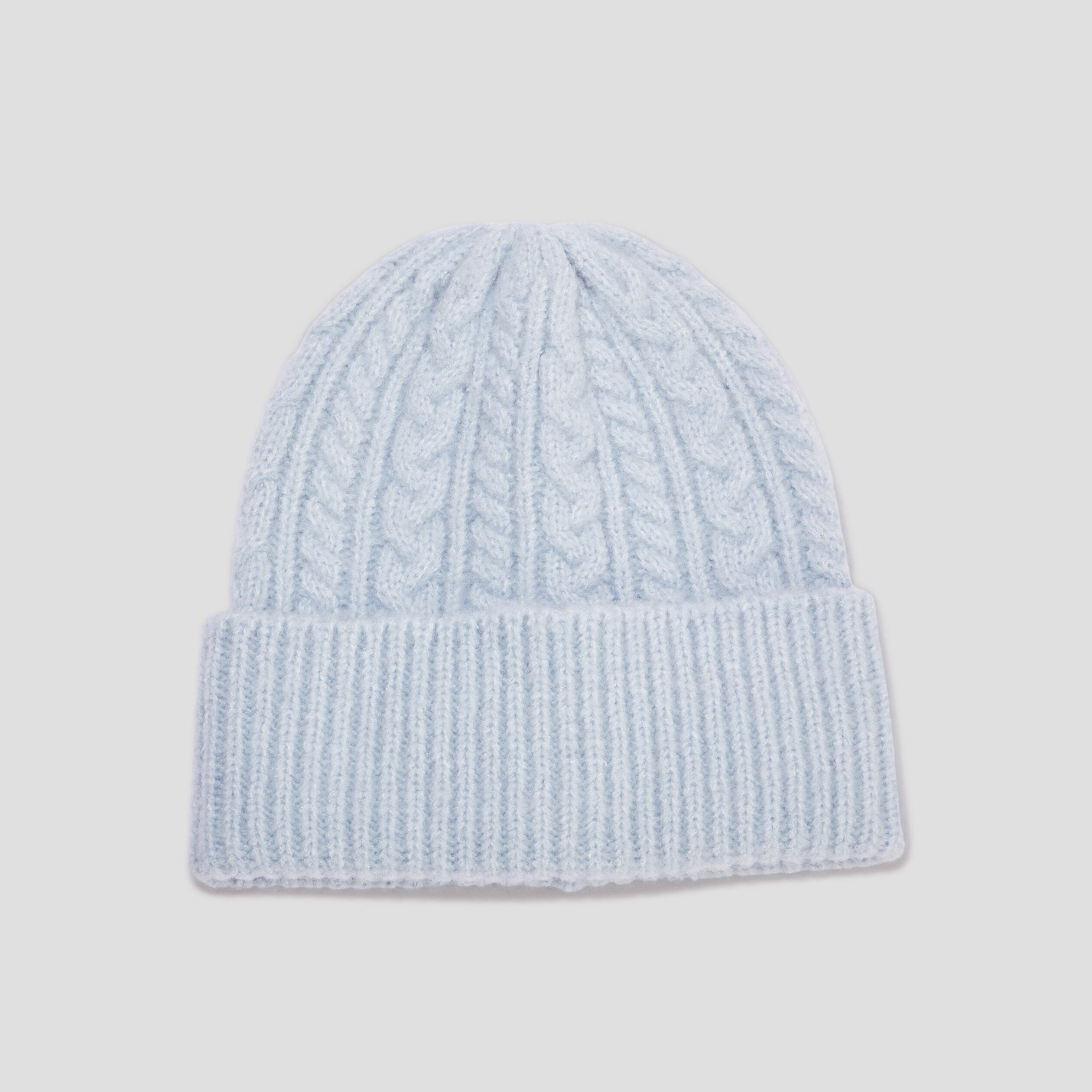 Bonnet tricoté torsades bleu ciel femme