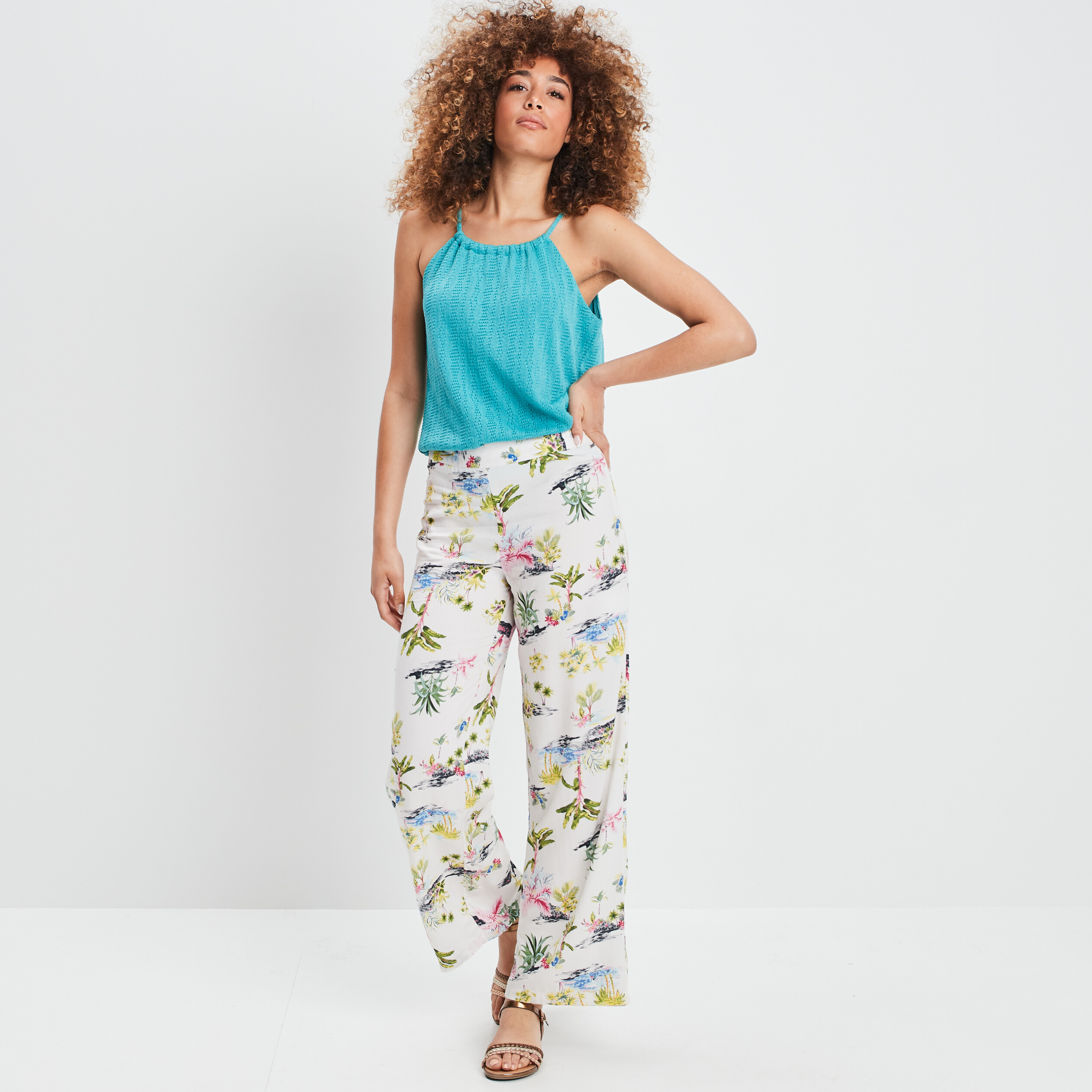 Pantalon large multicolore femme La Halle