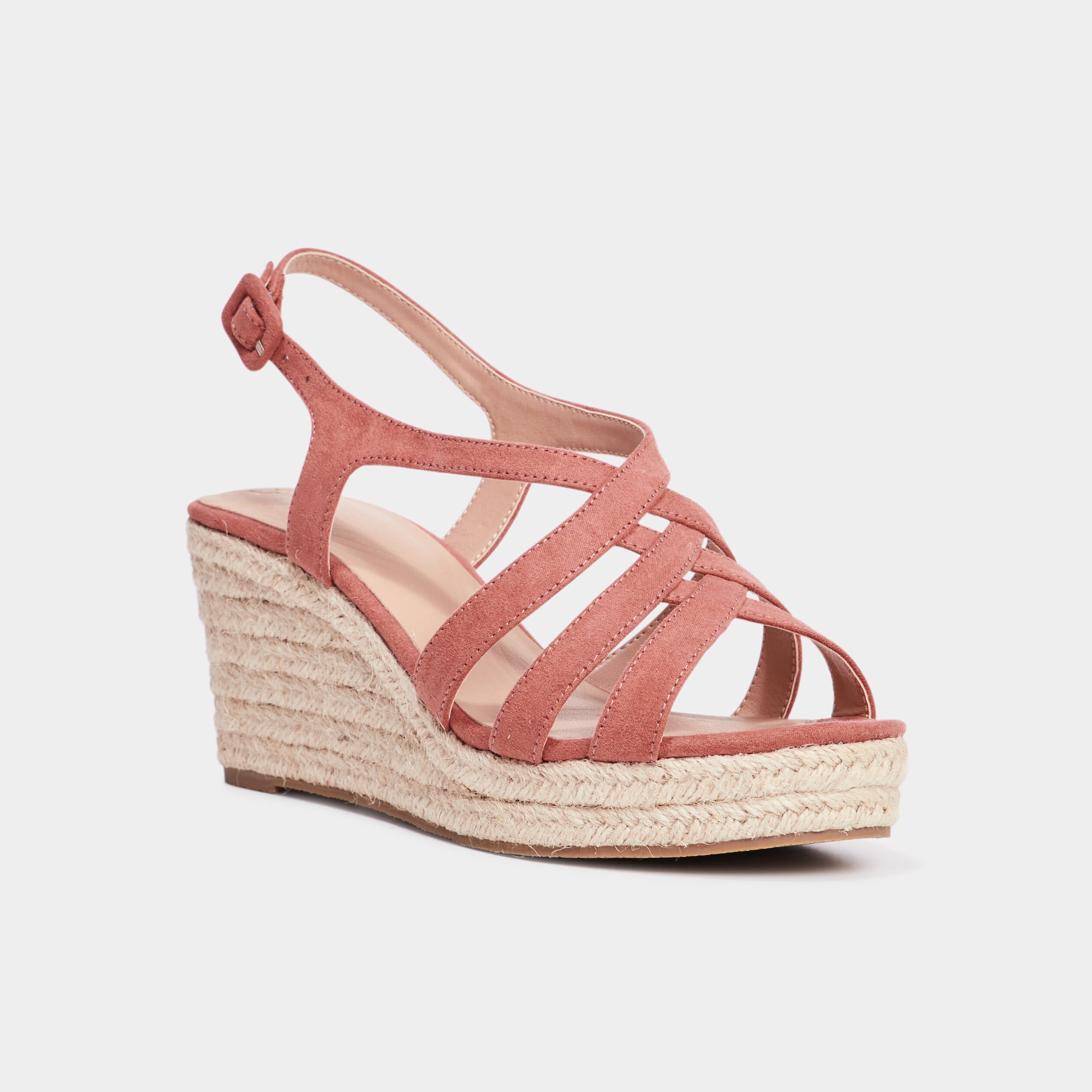 Sandales compens&eacute;es rose pastel femme