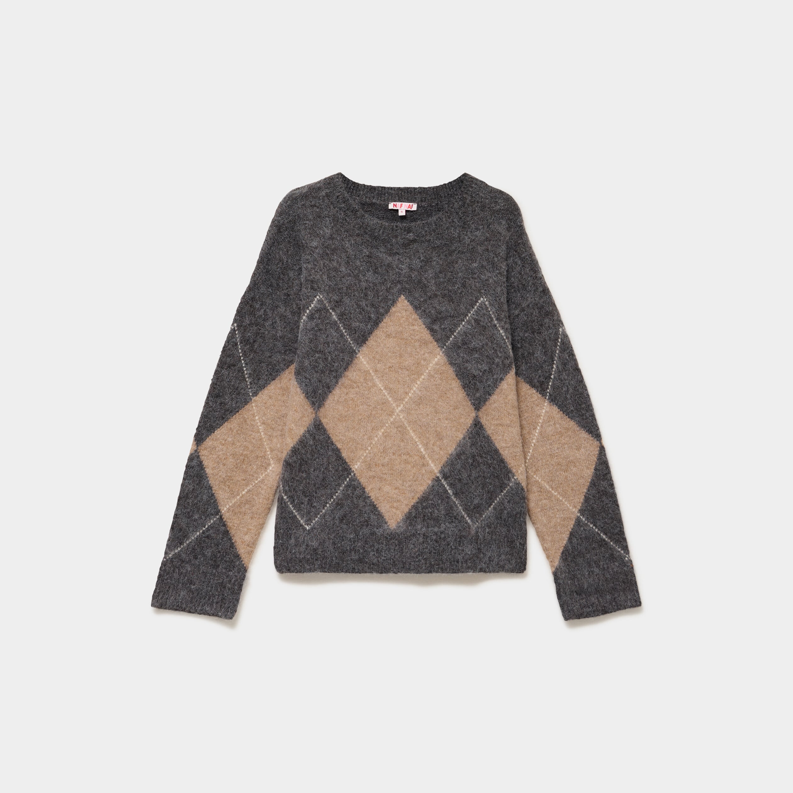 Pull col rond oversize en maille laine gris moyen femme