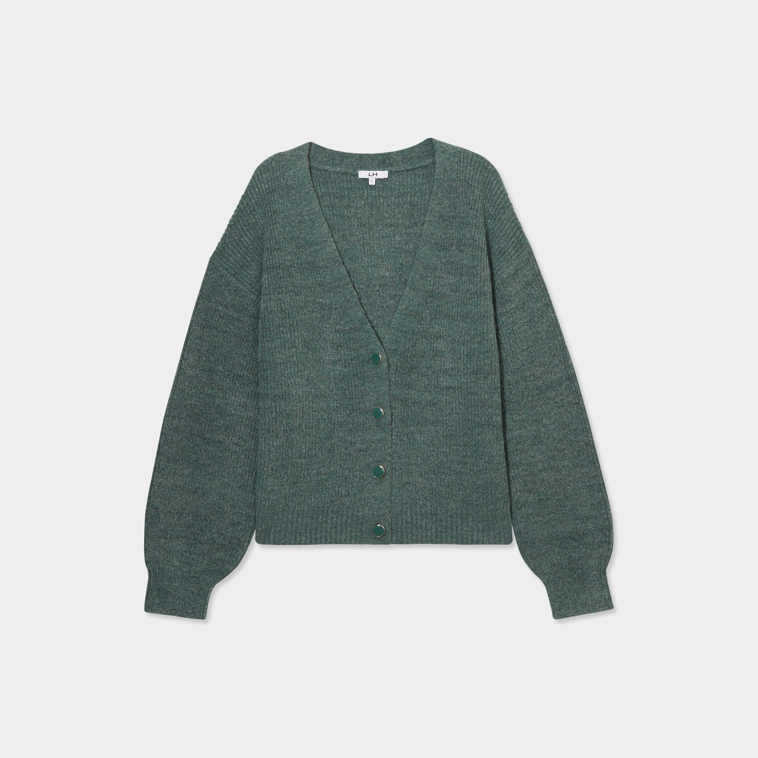 Gilet boutonn&eacute; col en V vert femme