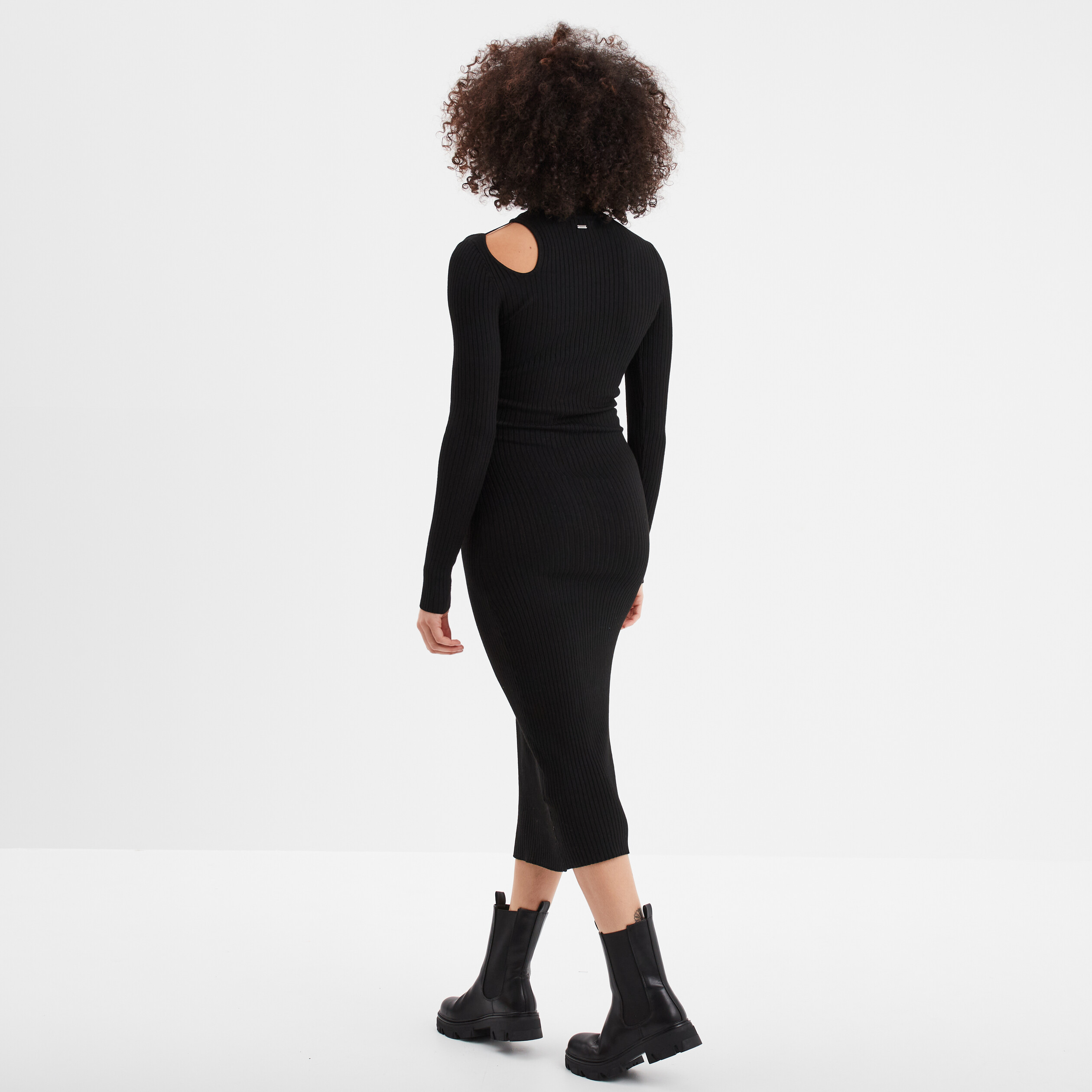 Robe pull longue cotelee avec ouverture noir femme La Halle